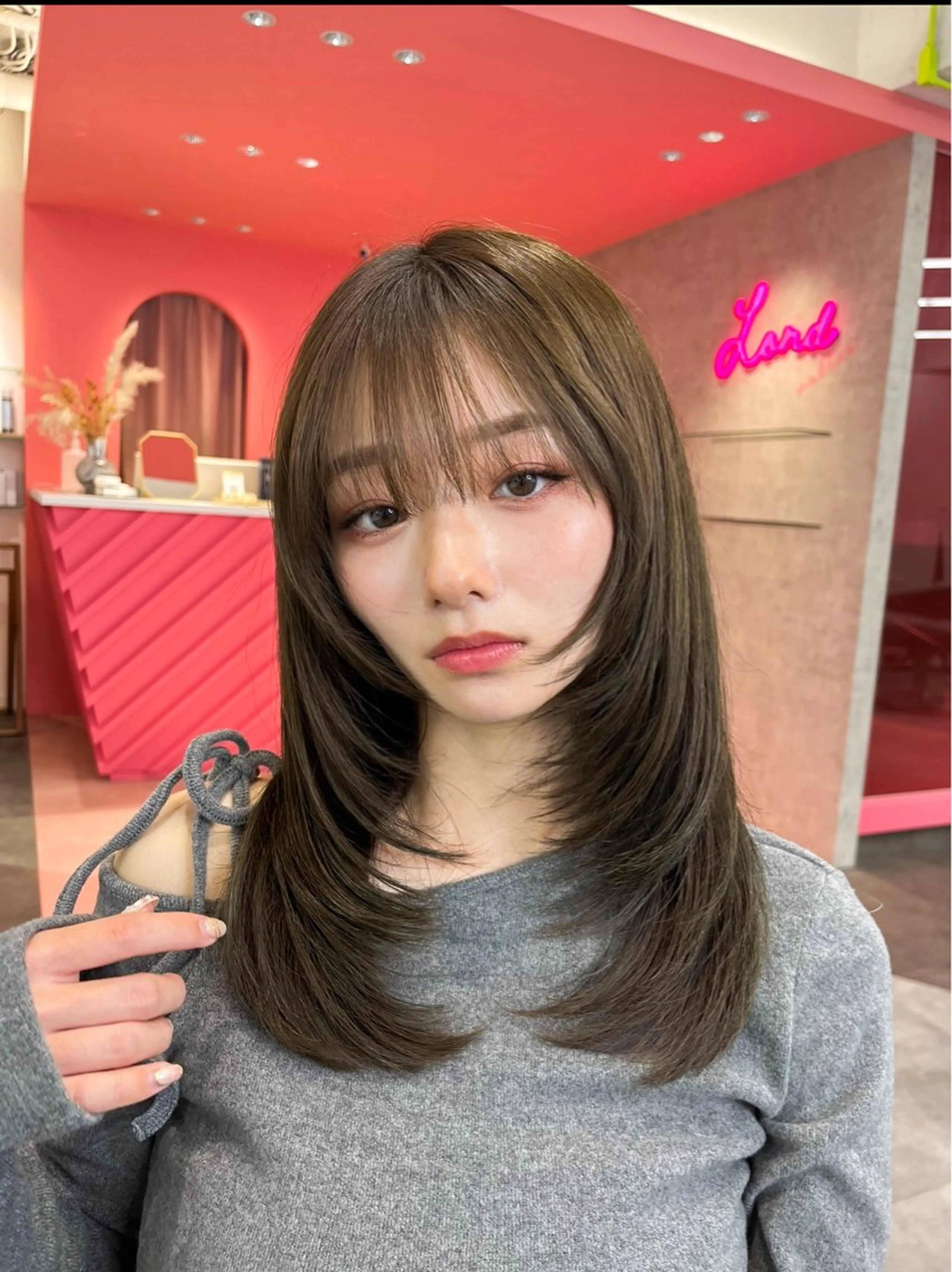 ミディアム カラー 山崎/ボブ縮毛矯正 レイヤー髪質改善のヘアスタイル