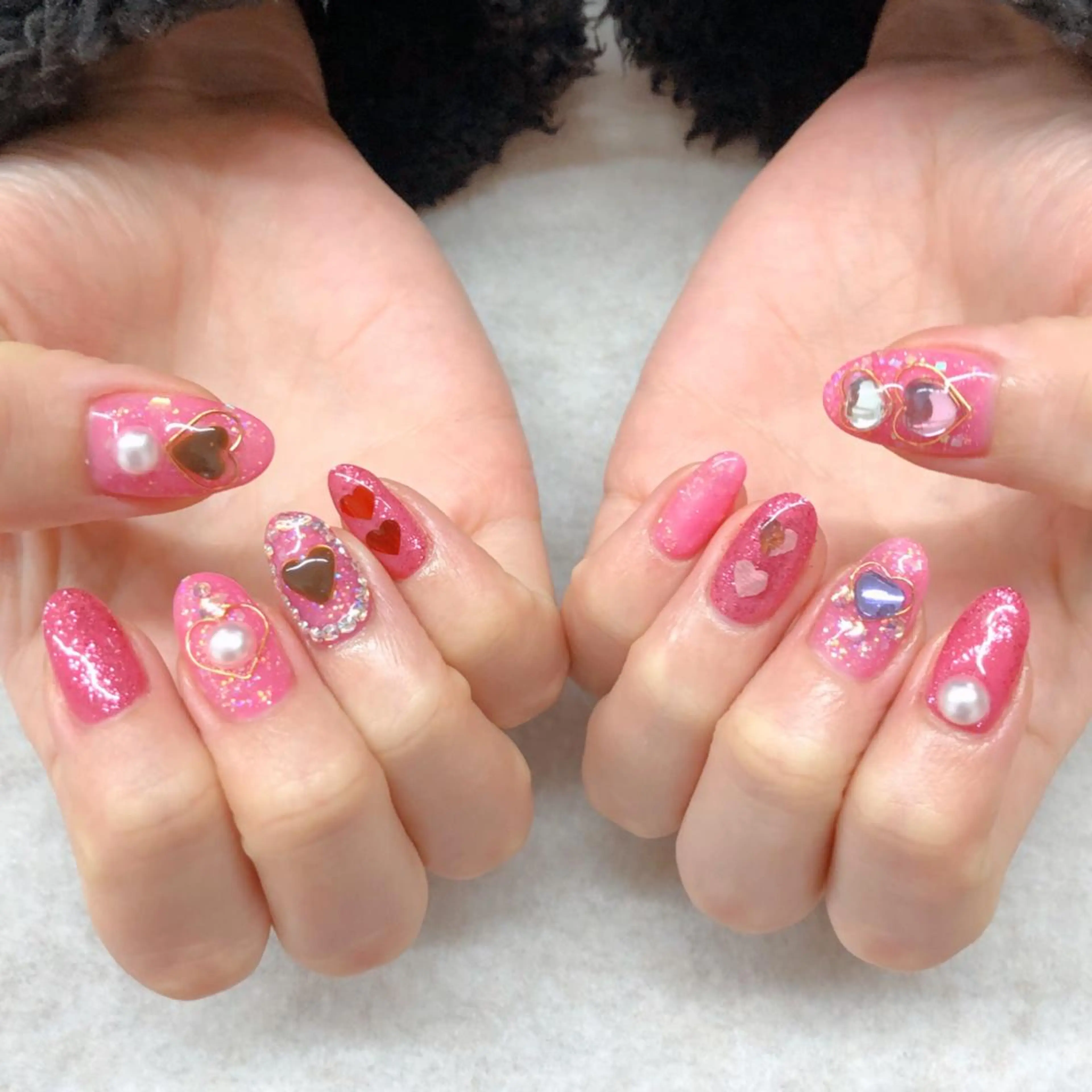 ネイル ハート ピンク ハンドネイル MAYME所属・MAYME TAMAKIのネイルデザイン