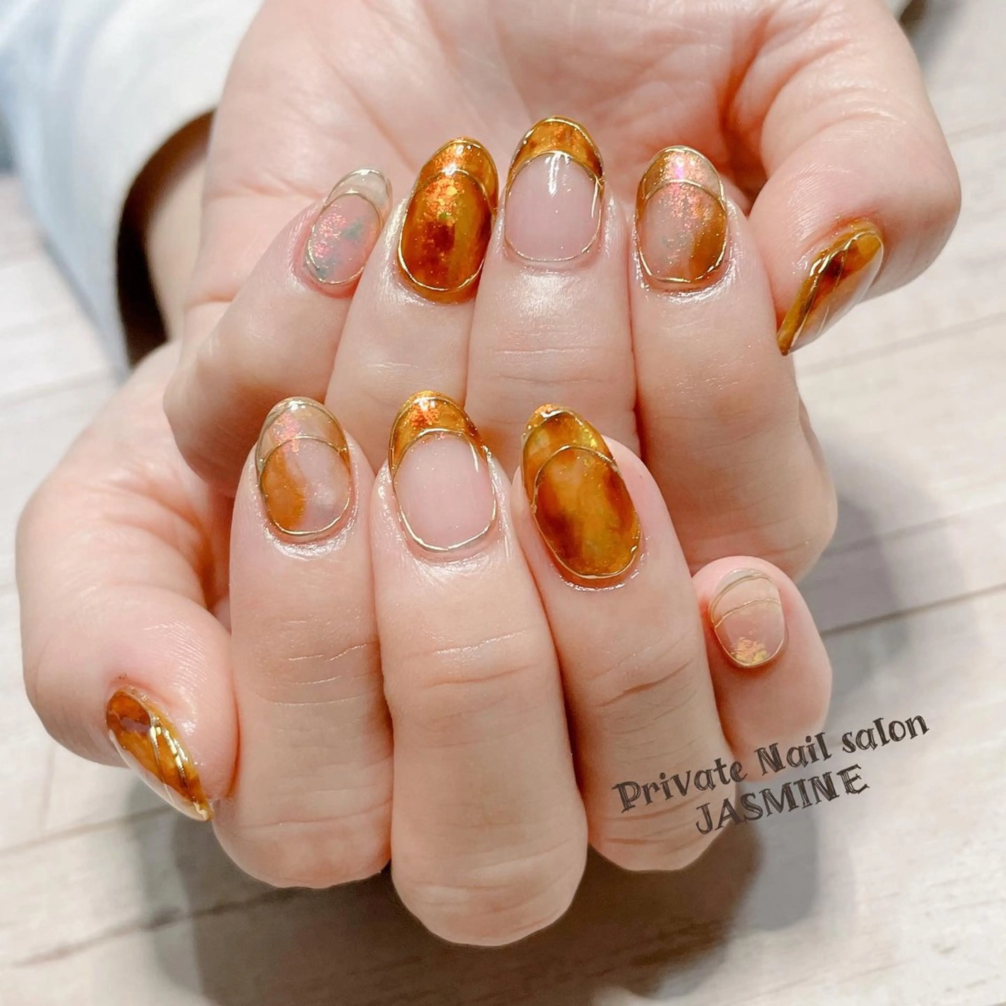 ネイル べっ甲ネイル フレンチネイル ミラーネイル Nail salon JASMINEのネイルデザイン