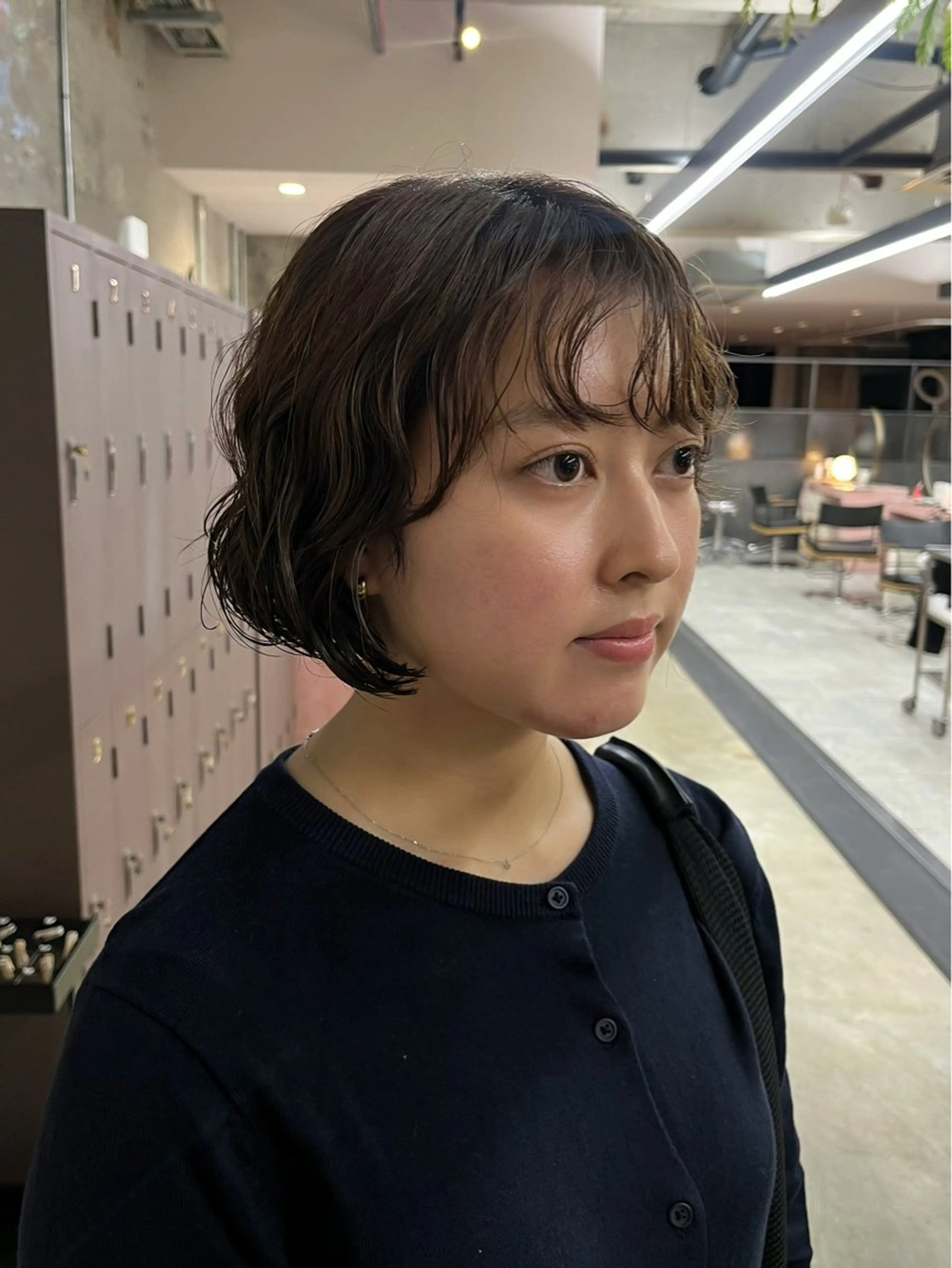 ミディアム カット ヘアカラー パーマ オリーブ/レイヤー/ 酸性ストレート/ゆなのヘアスタイル