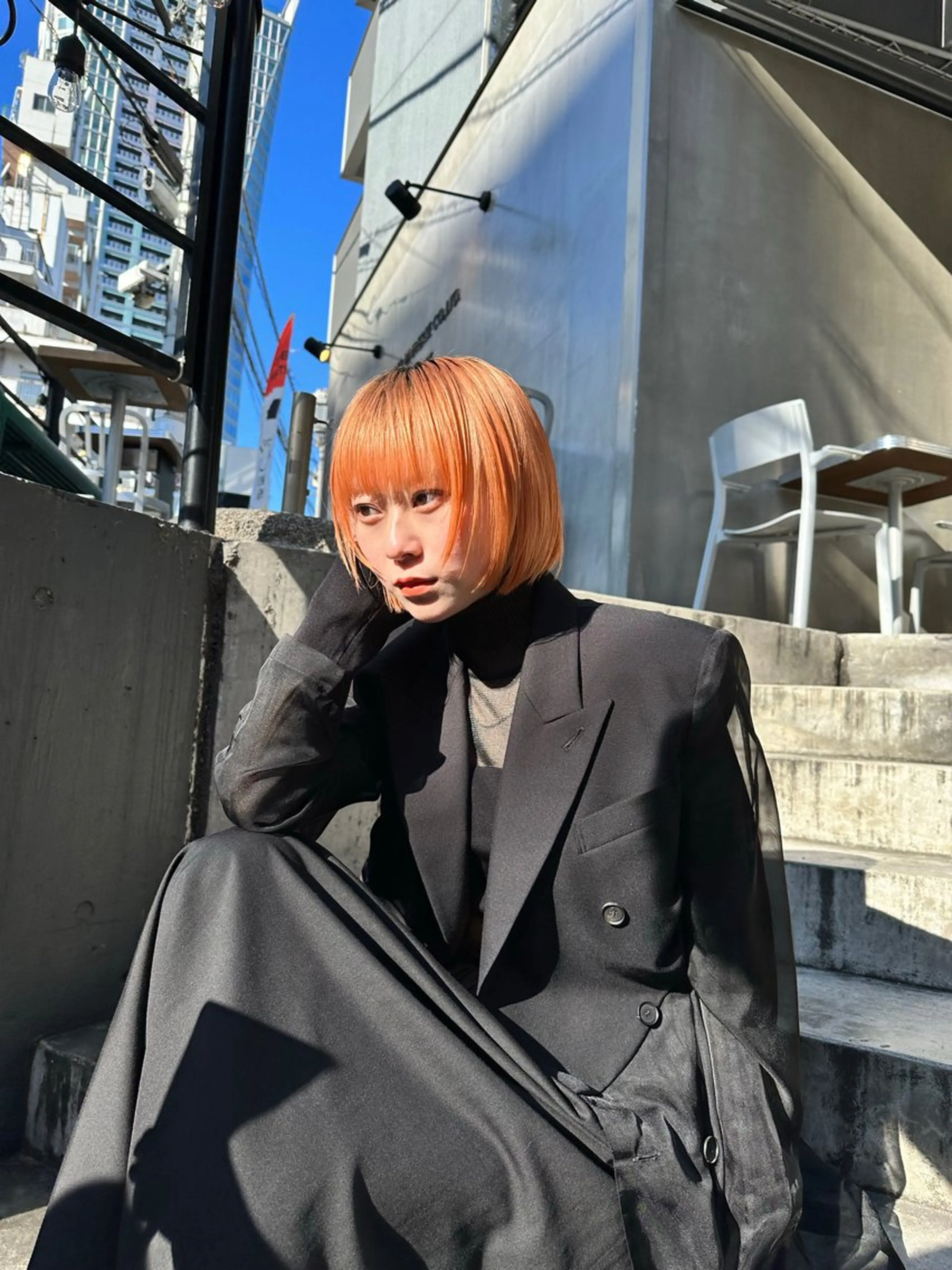 ショート カラー オレンジ ボブ ヘアカラー トリートメント Flamme Annaのヘアスタイル