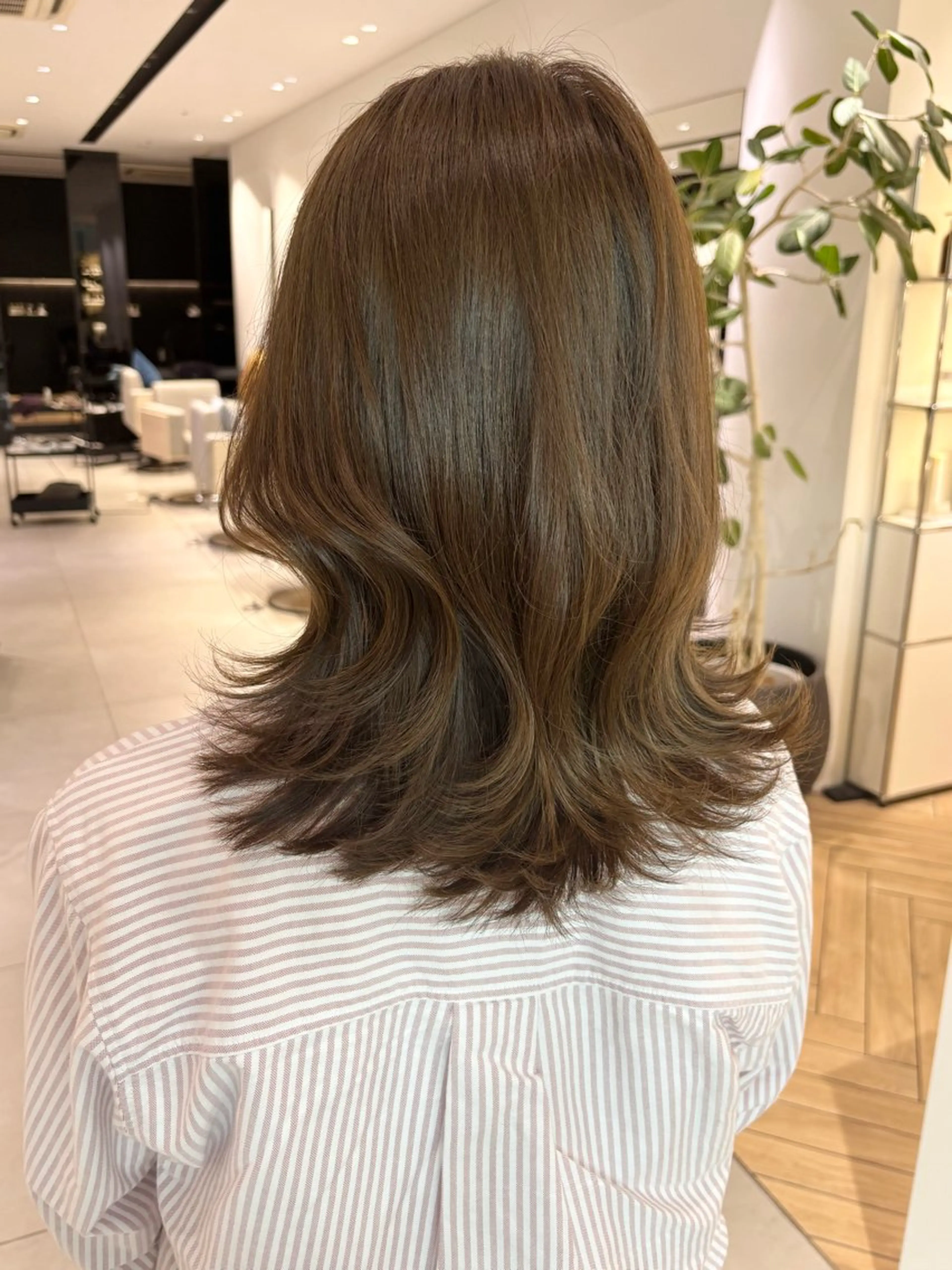 ミディアム カラー ブリーチ ブラウンカラー 透明感カラー ブリーチなしカラー オリーブカラー 銀座/韓国レイヤー/ 艶カラー🍓原田侑依のヘアスタイル