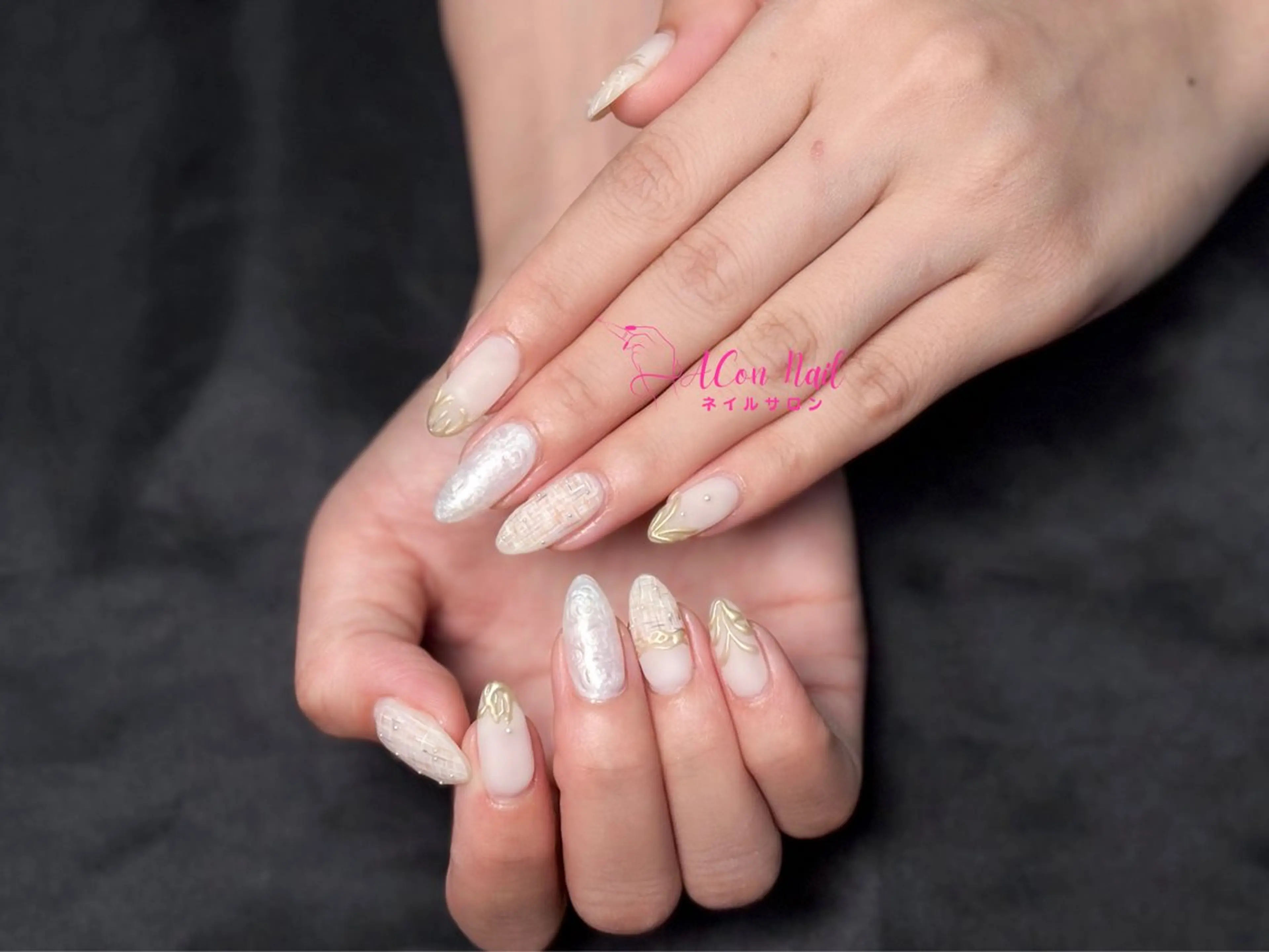 ネイル 桜ネイル 長さ出し フラワーネイル フレンチネイル ジェルネイル ハンドネイル ACon NailSalonのネイルデザイン