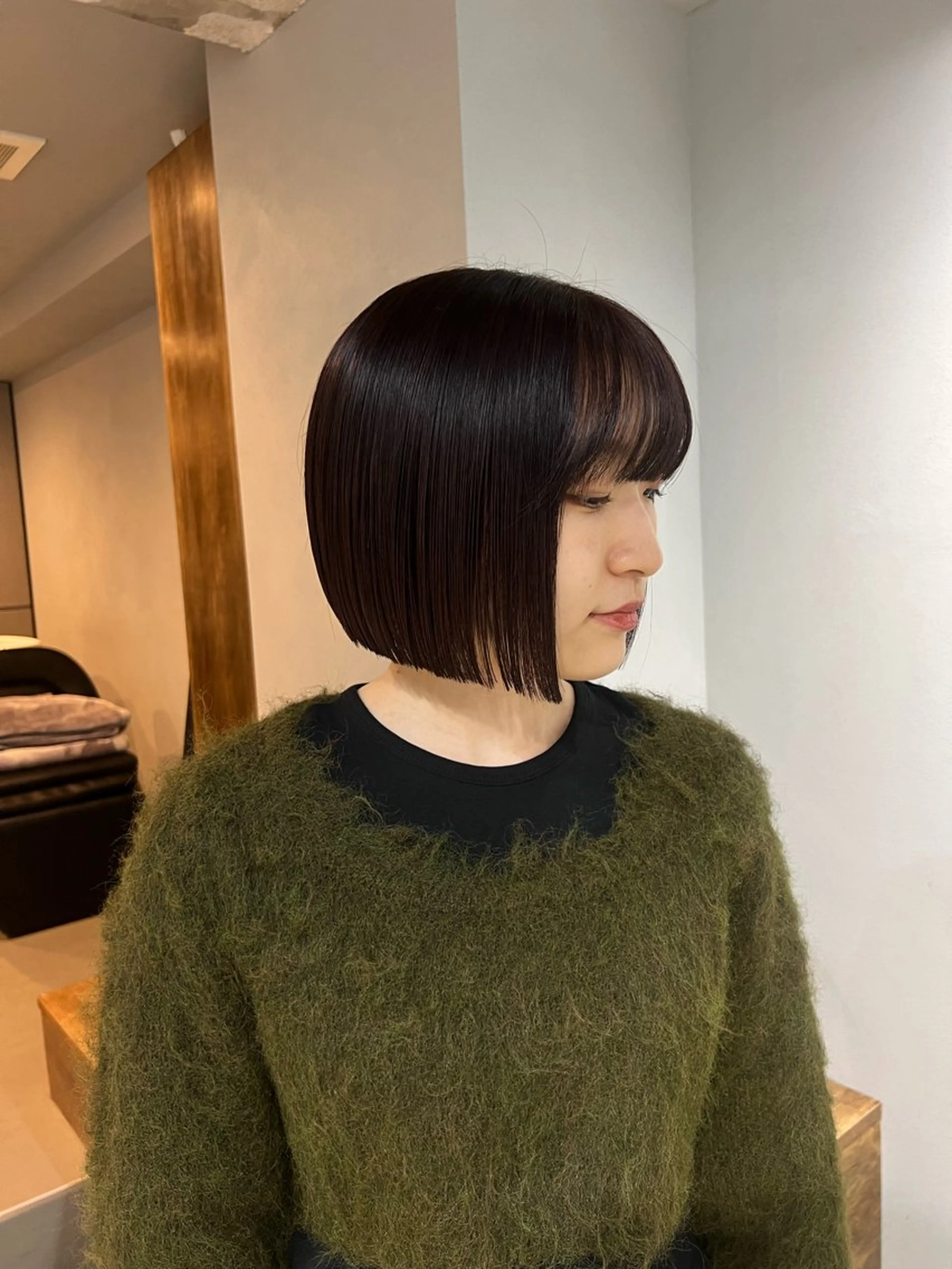 ミディアム カラー ヘアカラー トリートメント akane/ボブ /オリーブベージュのヘアスタイル