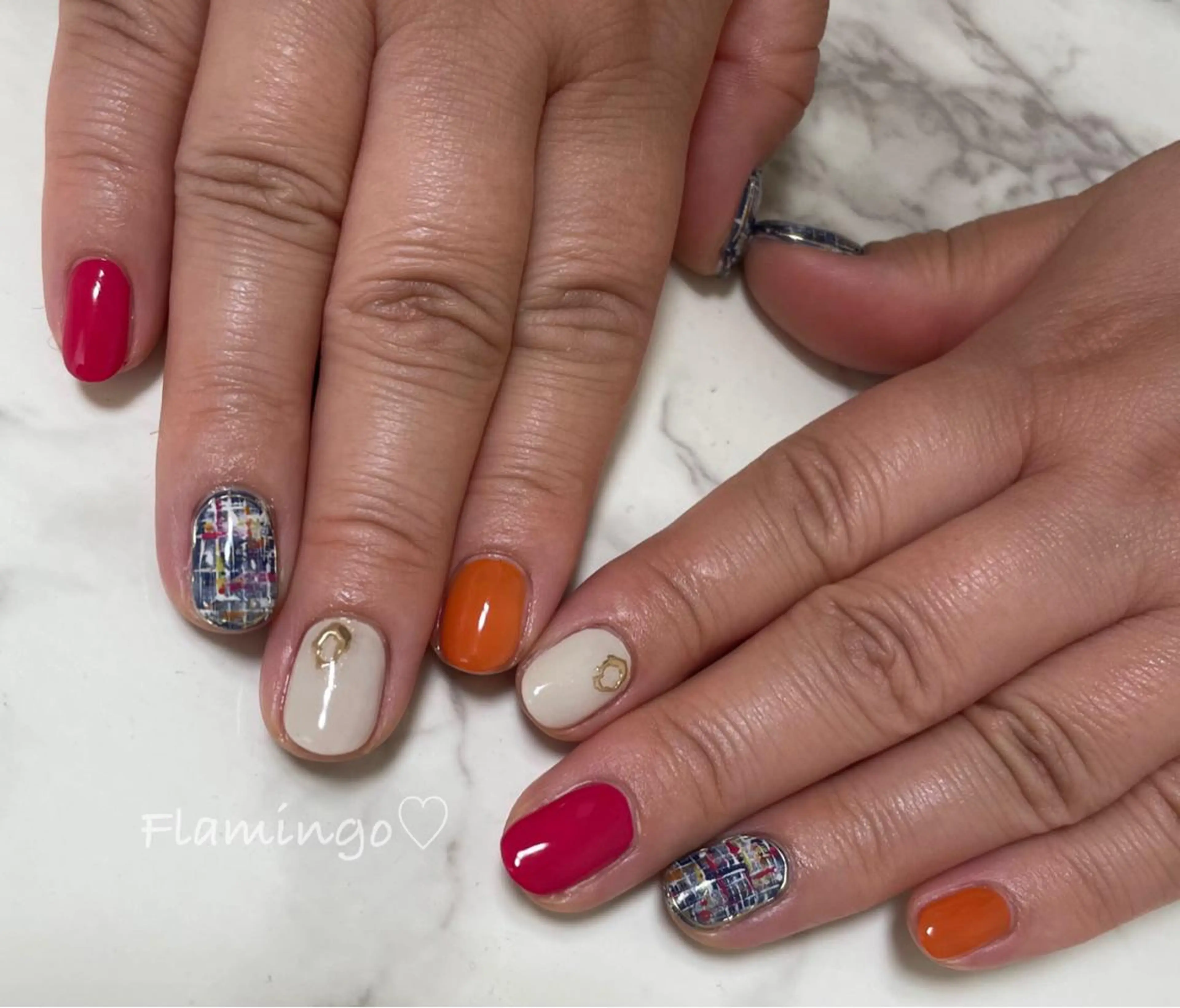 ネイル ジェルネイル ツイードネイル 冬ネイル ハンドネイル フィルイン／自爪育成 ／爪に優しい施術のネイルデザイン