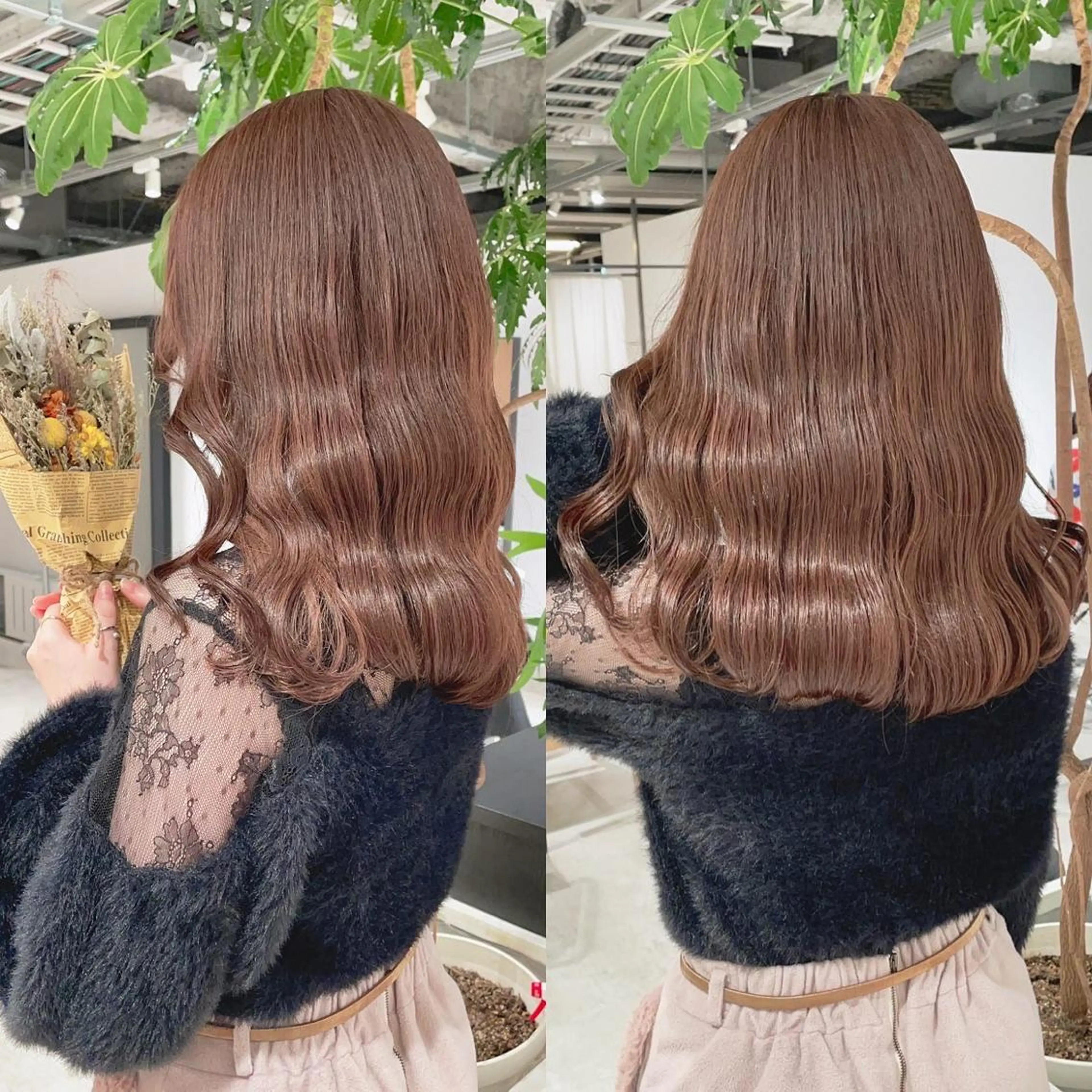 セミロング カラー ブラウンカラー ピンクカラー ピンクブラウン ヘアカラー トリートメント 渋谷:インナーカラー ／🍒エリカ🍒のヘアスタイル