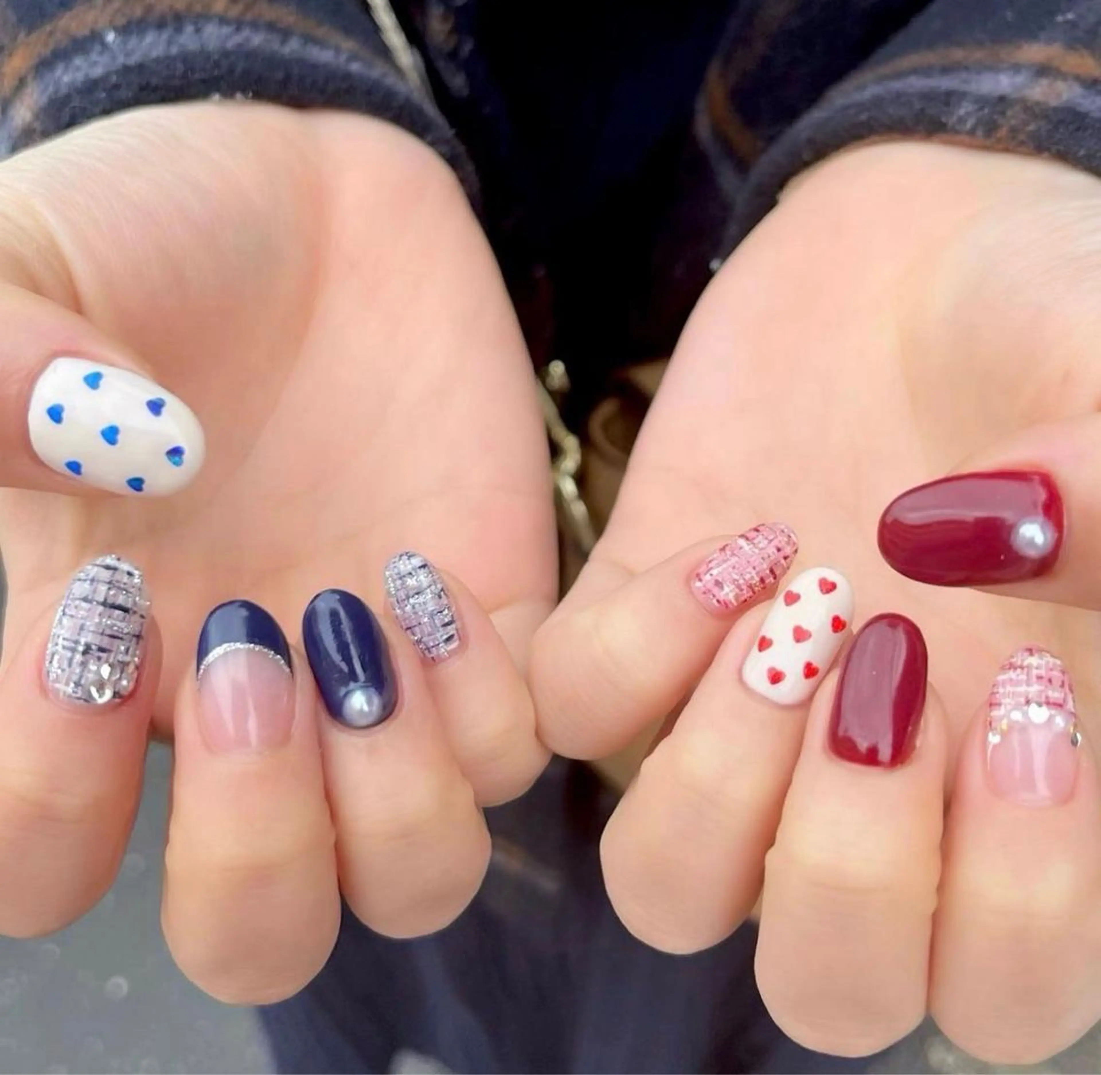 ネイル フレンチネイル ハート キラキラネイル 韓国ネイル ミラーネイル ハンドネイル Salon Ｋのネイルデザイン