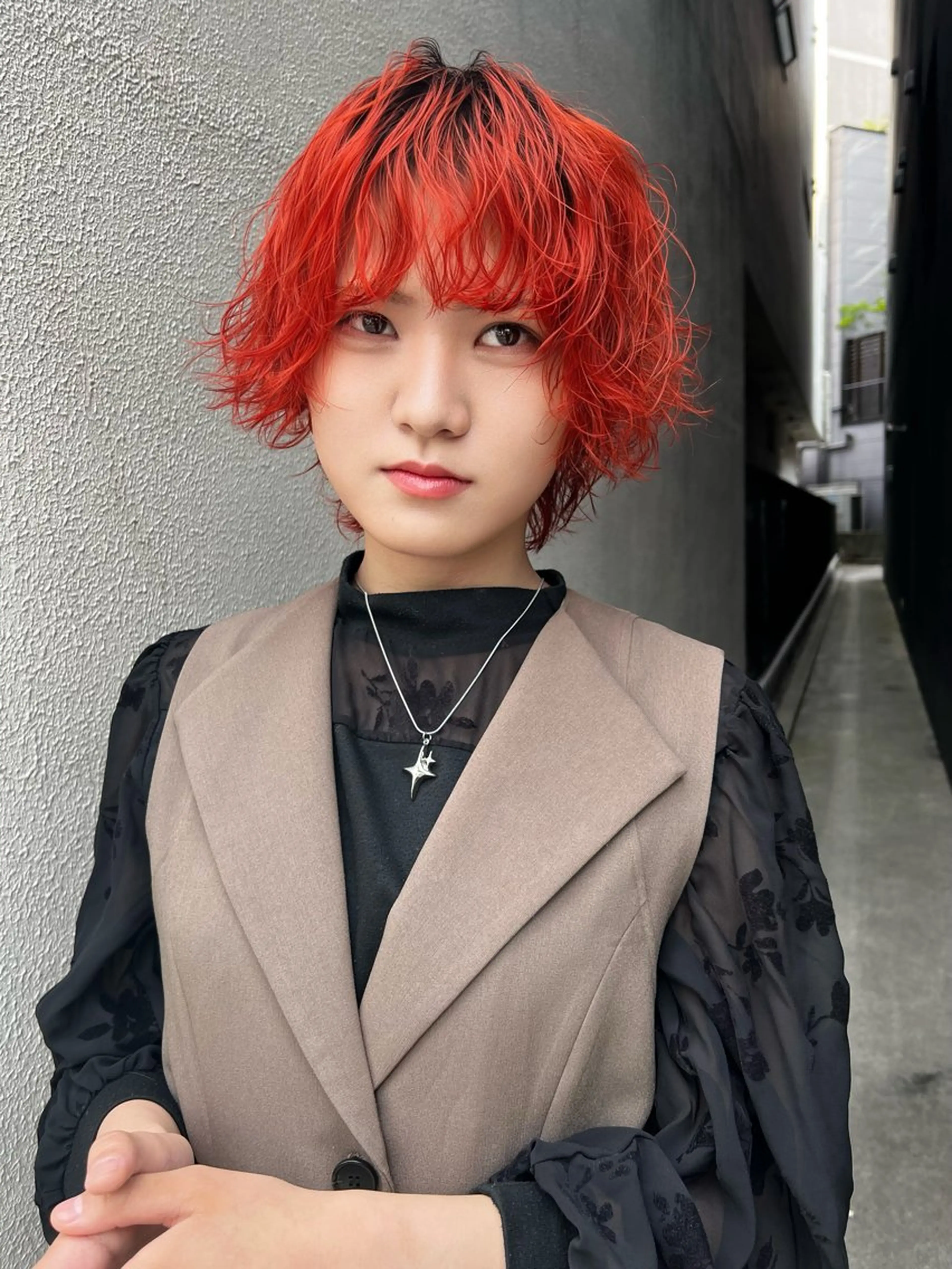 ミディアム カラー パーマ ミディアムパーマ ブリーチ ウルフカット カット パーマ KEIGO/パーマ ハイトーン/DEANのヘアスタイル