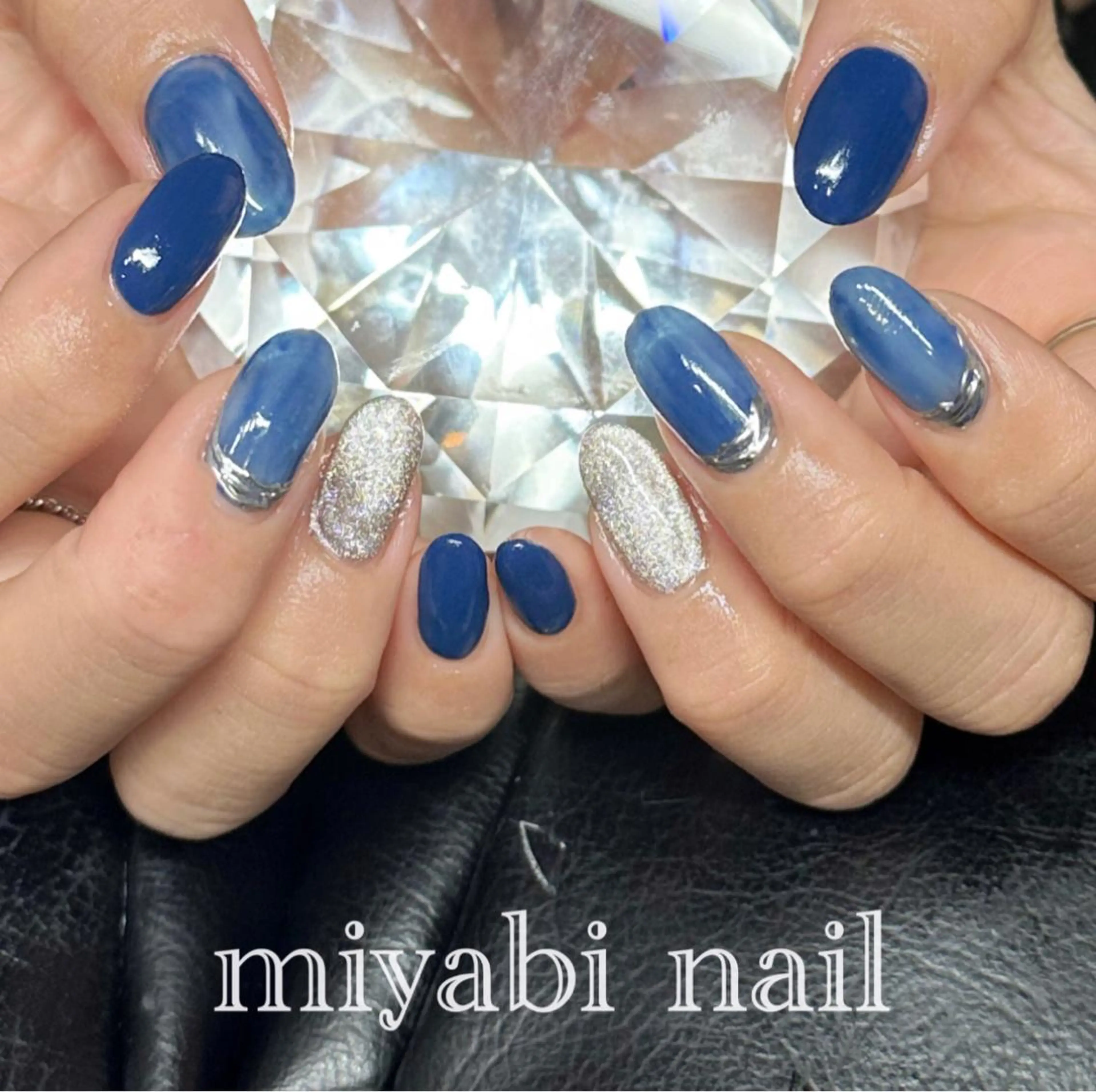 ネイル アートネイル ジェルネイル マグネットネイル 持ち込み ネイビー ハンドネイル miyabi nail 桂川駅近くのネイルデザイン
