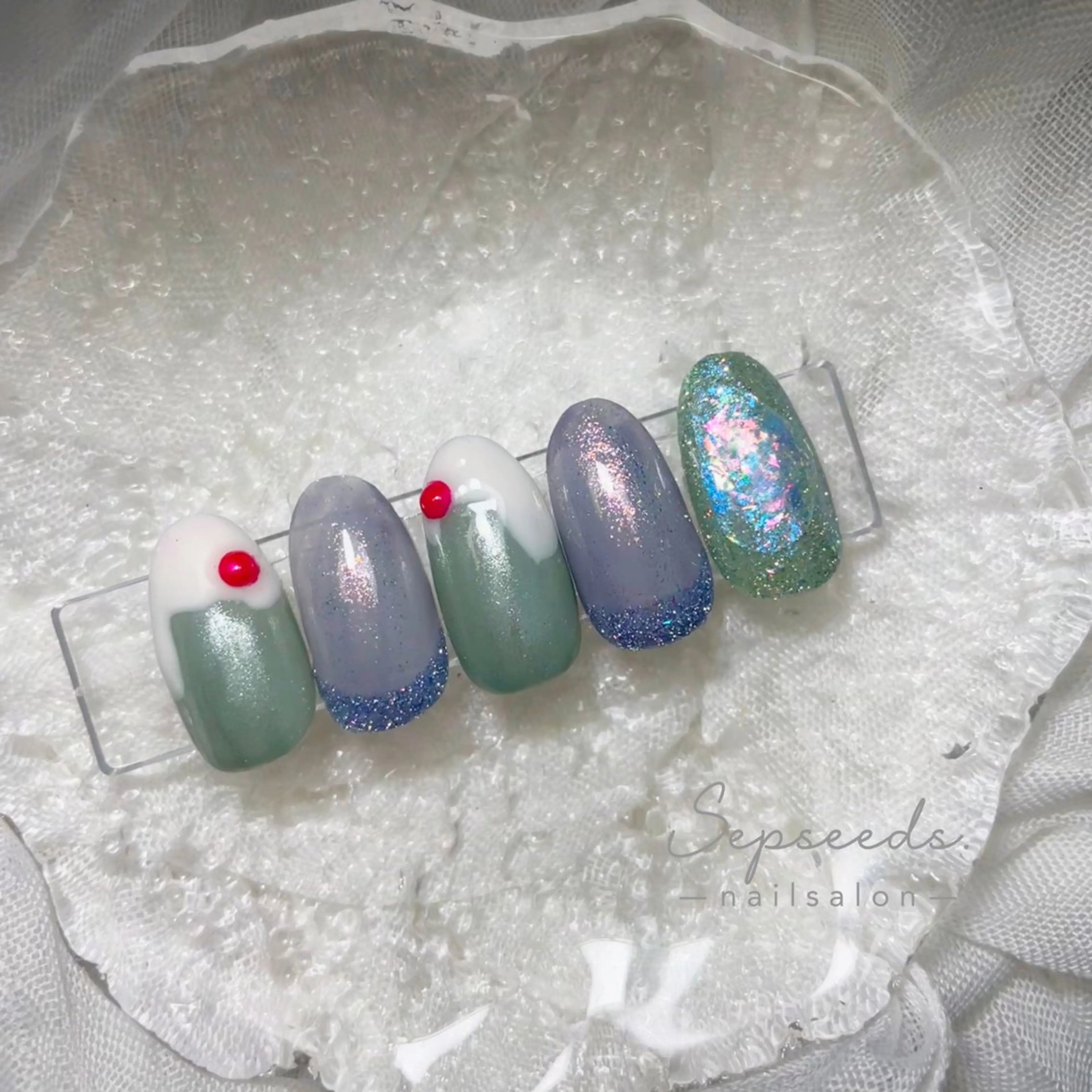 ネイル ブルー フラッシュネイル 夏ネイル Sepseeds. 🌱朝9時～OK🤲のネイルデザイン