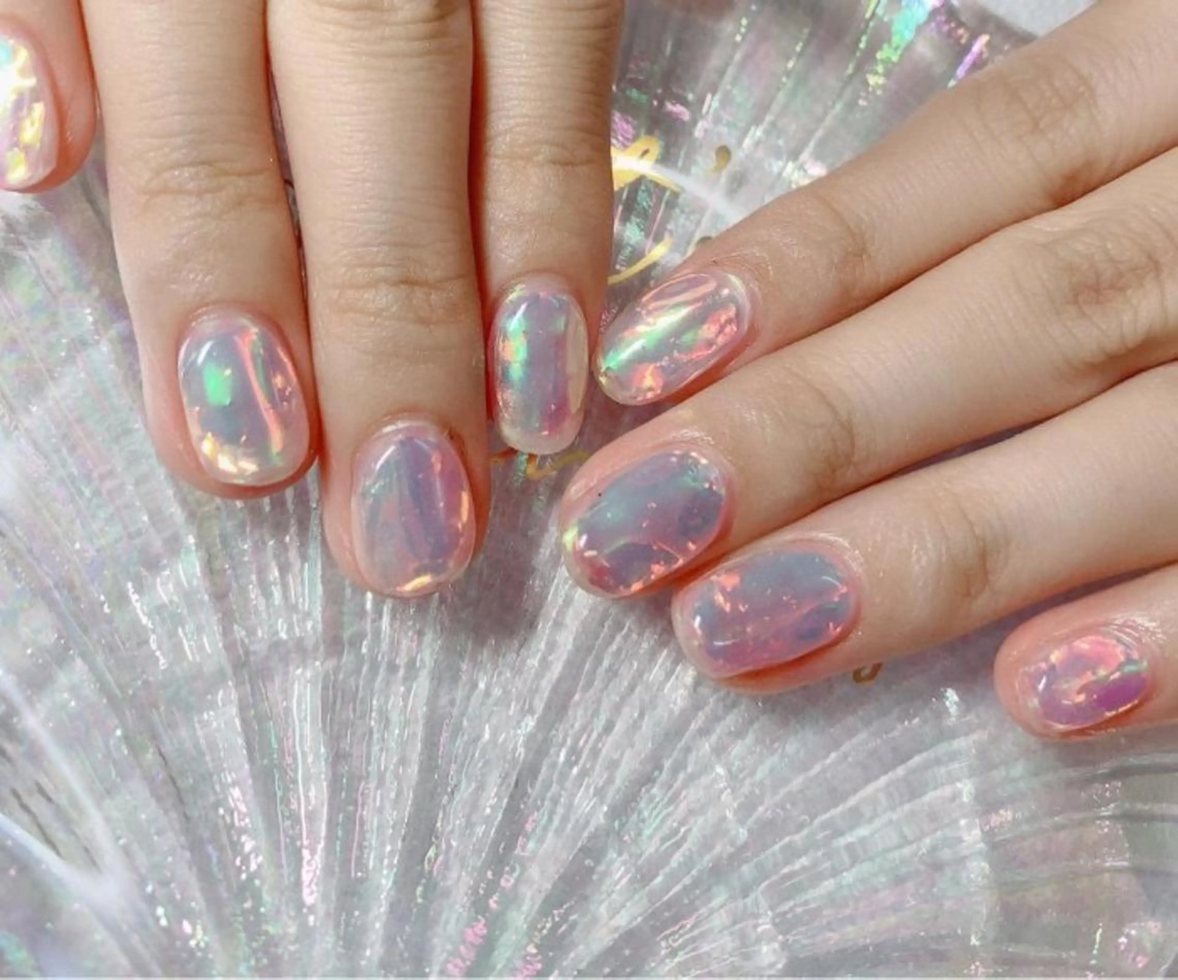 ネイル オーロラネイル 氷ネイル・うるうるネイル ハンドネイル I-nailロング /ワンホン/キラキラのネイルデザイン