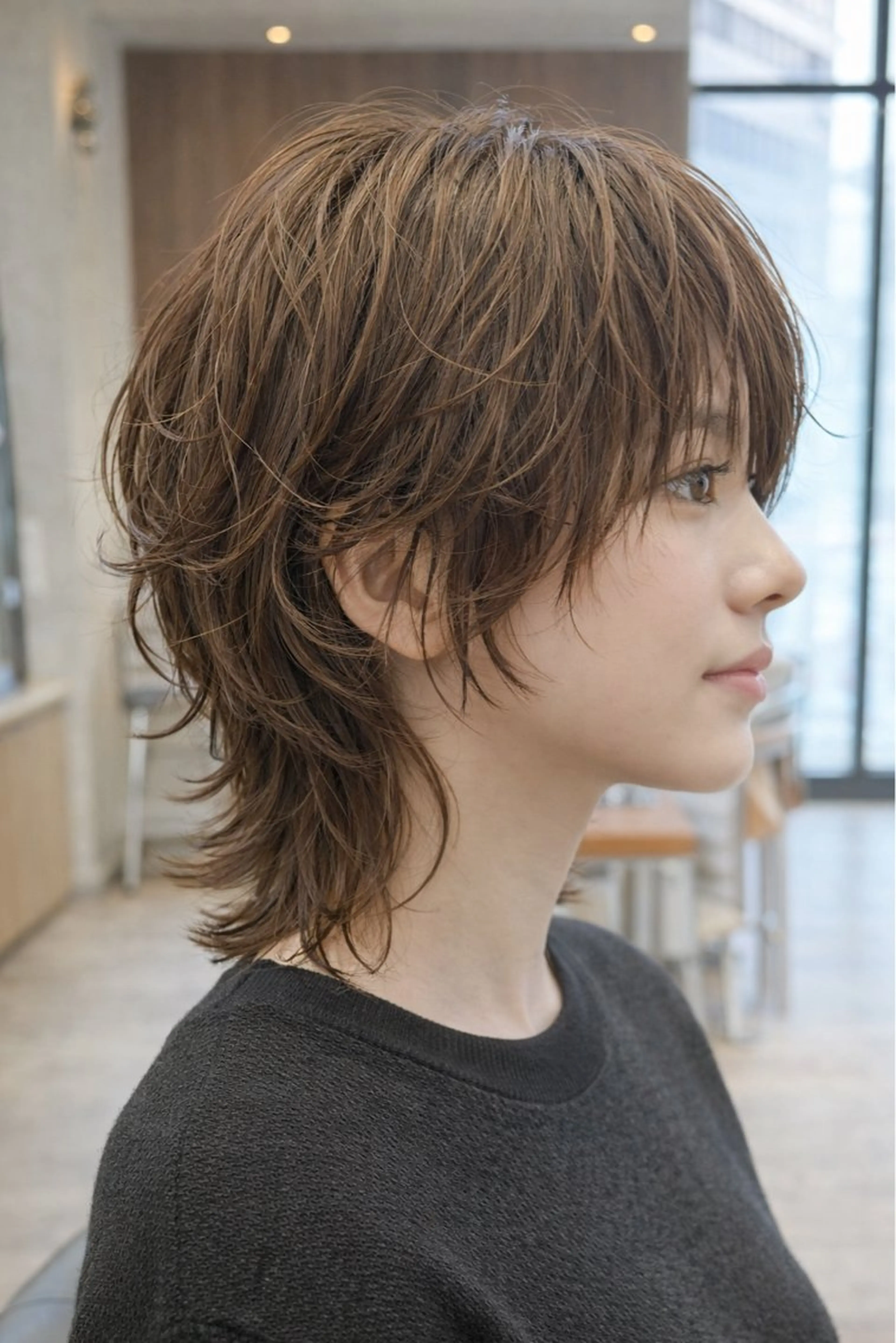 ミディアム くびれヘア レイヤーカット カット ヘアカラー トリートメント 齋藤 智佳のヘアスタイル