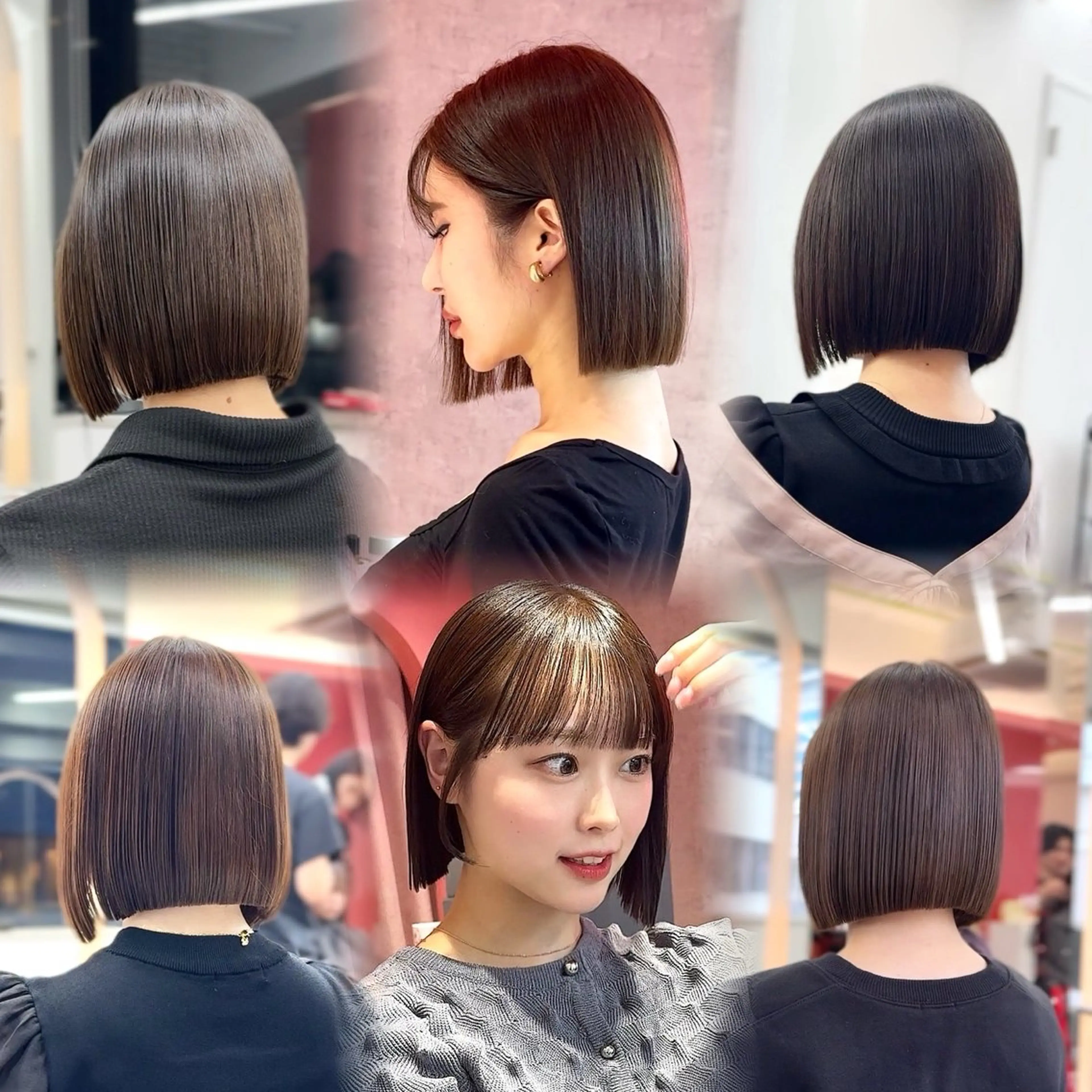 ミディアム カラー カット ヘアカラー トリートメント 山崎/ボブ縮毛矯正 レイヤー髪質改善のヘアスタイル