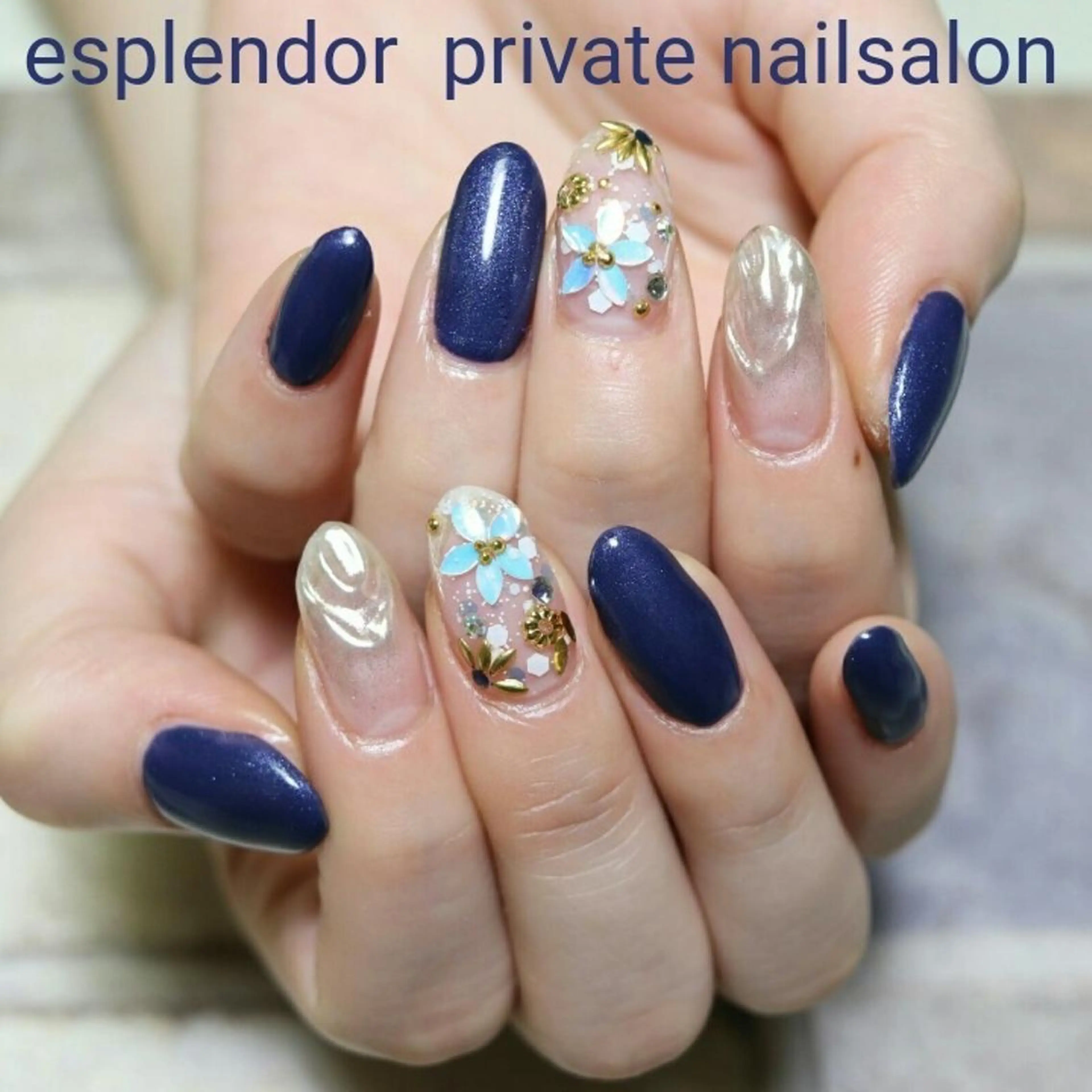 ネイル クリアネイル キラキラネイル ミラーネイル ネイビー ニュアンスネイル esplendor  小野寺のネイルデザイン