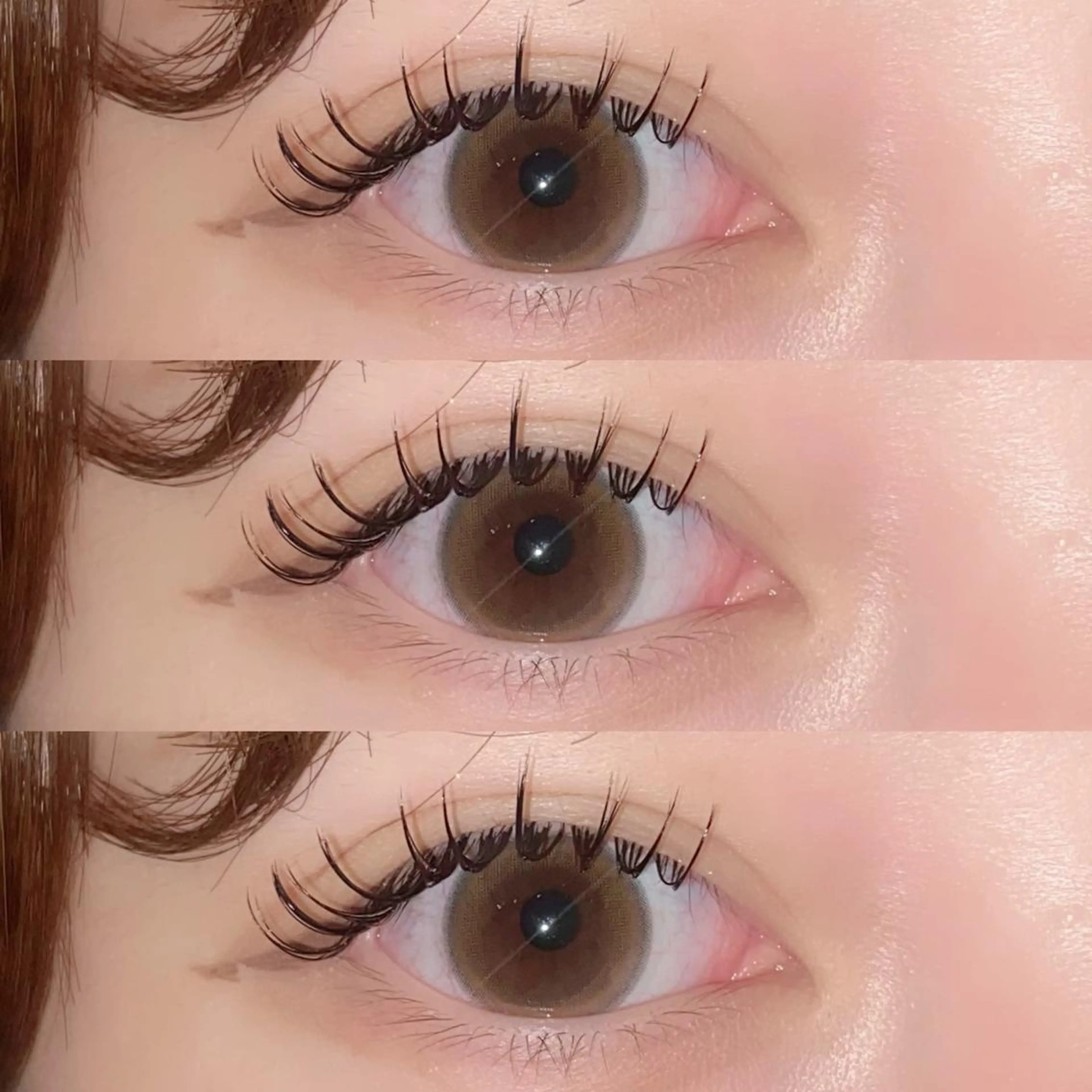 マツエク・マツパ 束感まつ毛 フラットラッシュ 韓国風マツエク パリジェンヌラッシュリフト ボリュームラッシュ 肌に馴染むハイトーン /ミルクティーカラーのヘアスタイル