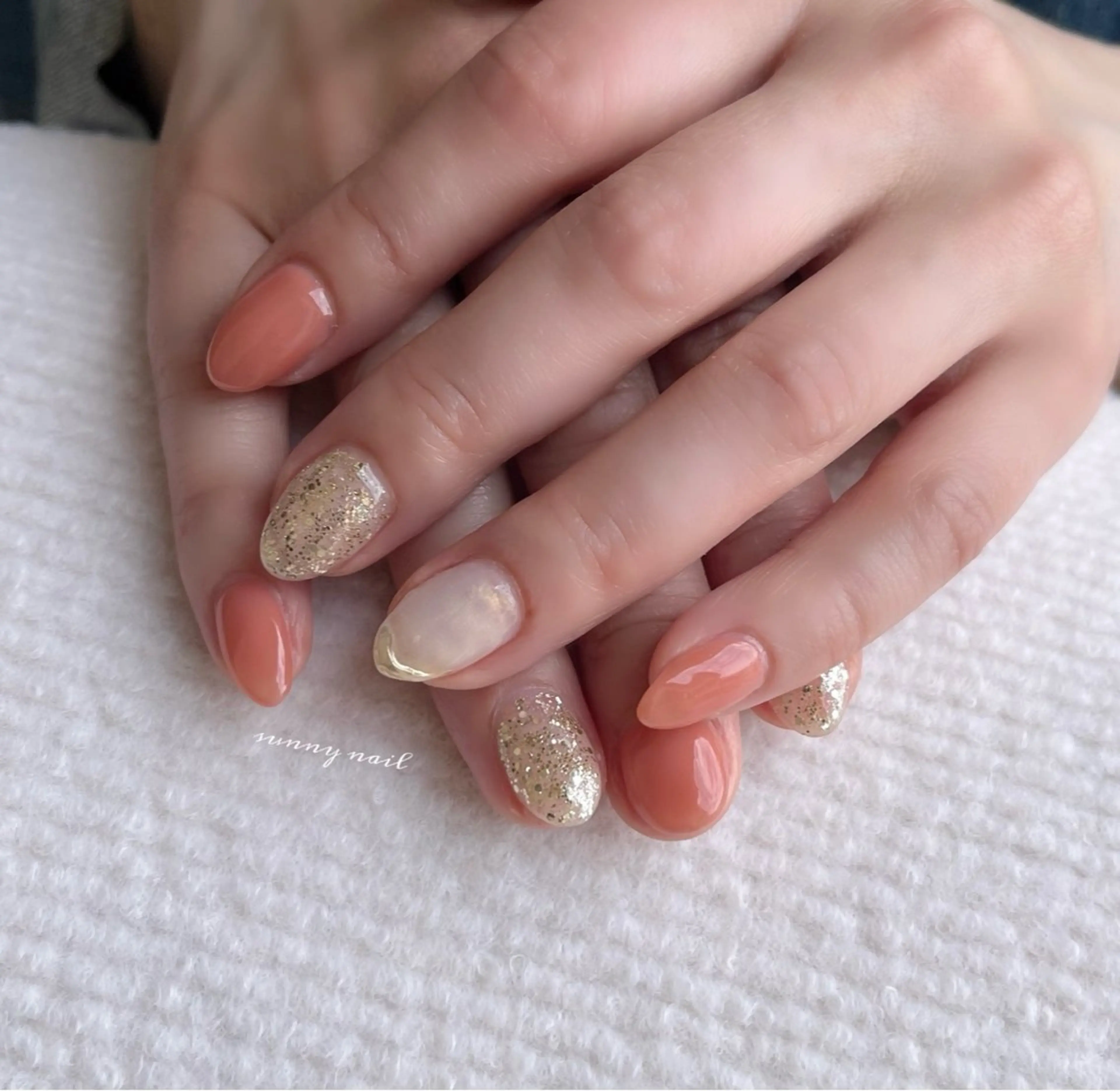ネイル ジェルネイル ミラーネイル オレンジ パラジェル sunny nailのネイルデザイン