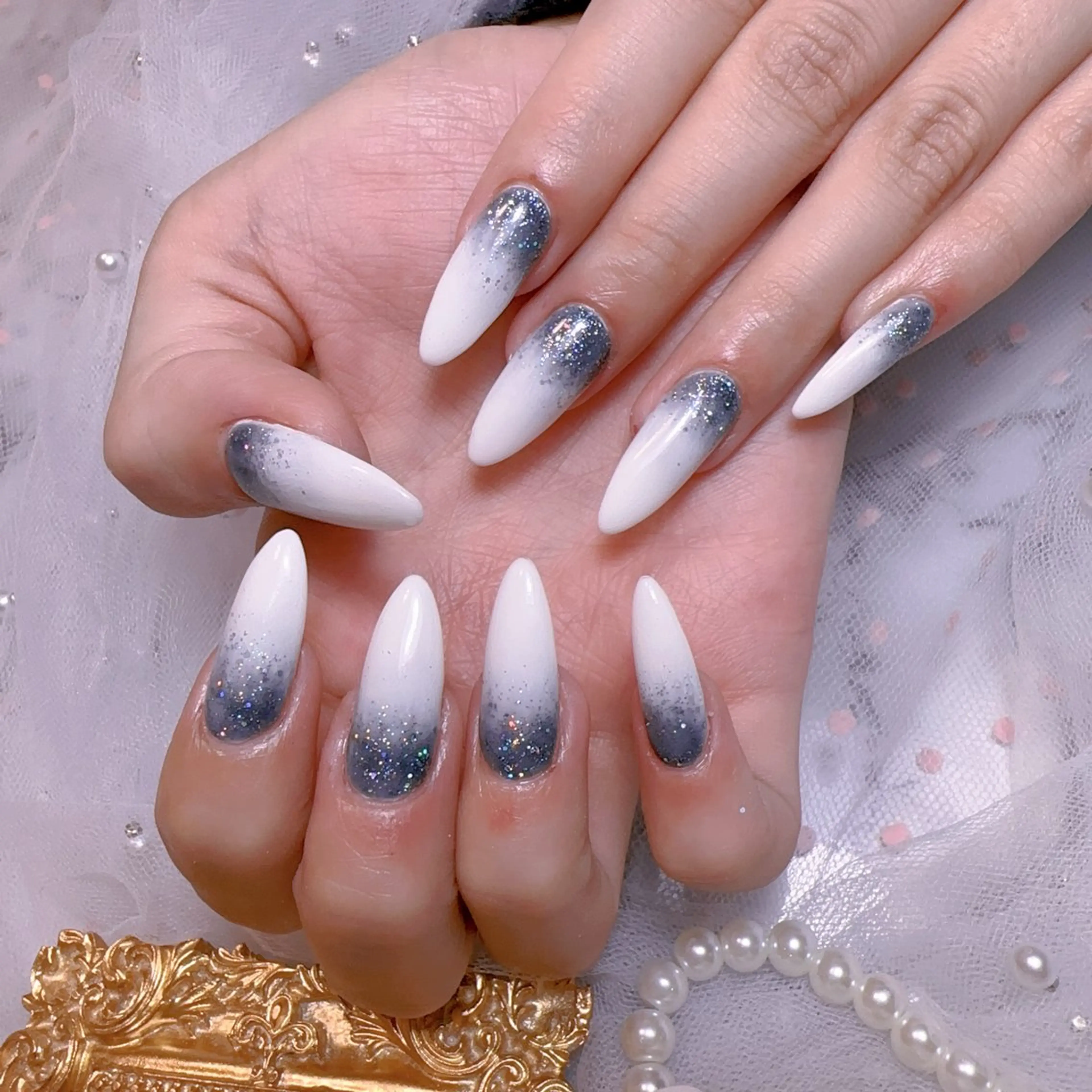 ネイル オーロラネイル フットネイル 韓国ネイル ラメ(グリッター) ラメグラデーション ハンドネイル Belle nail salon 新小岩のネイルデザイン