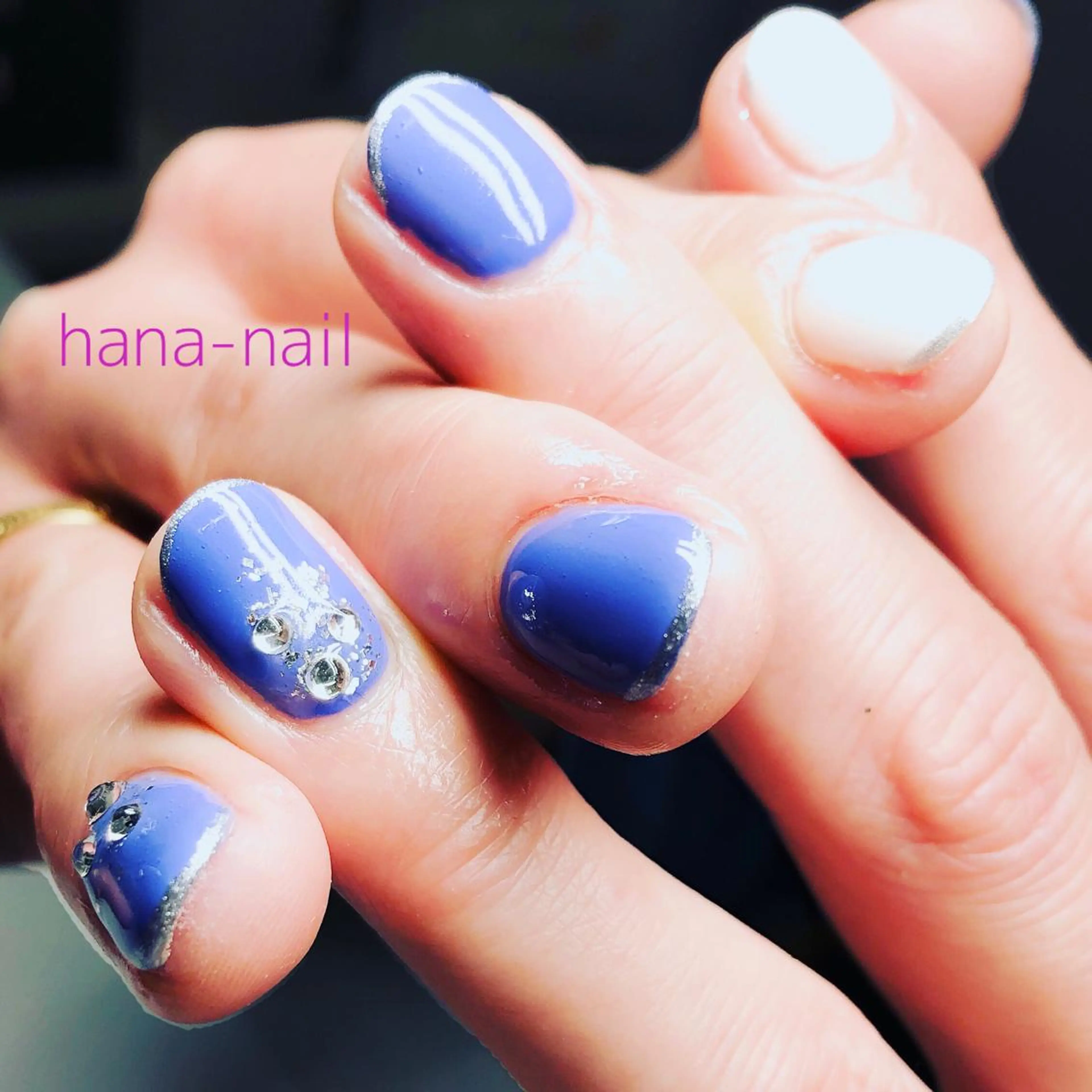 ネイル フレンチネイル ラメ(グリッター) パープル シルバー Kao hana-nailのネイルデザイン