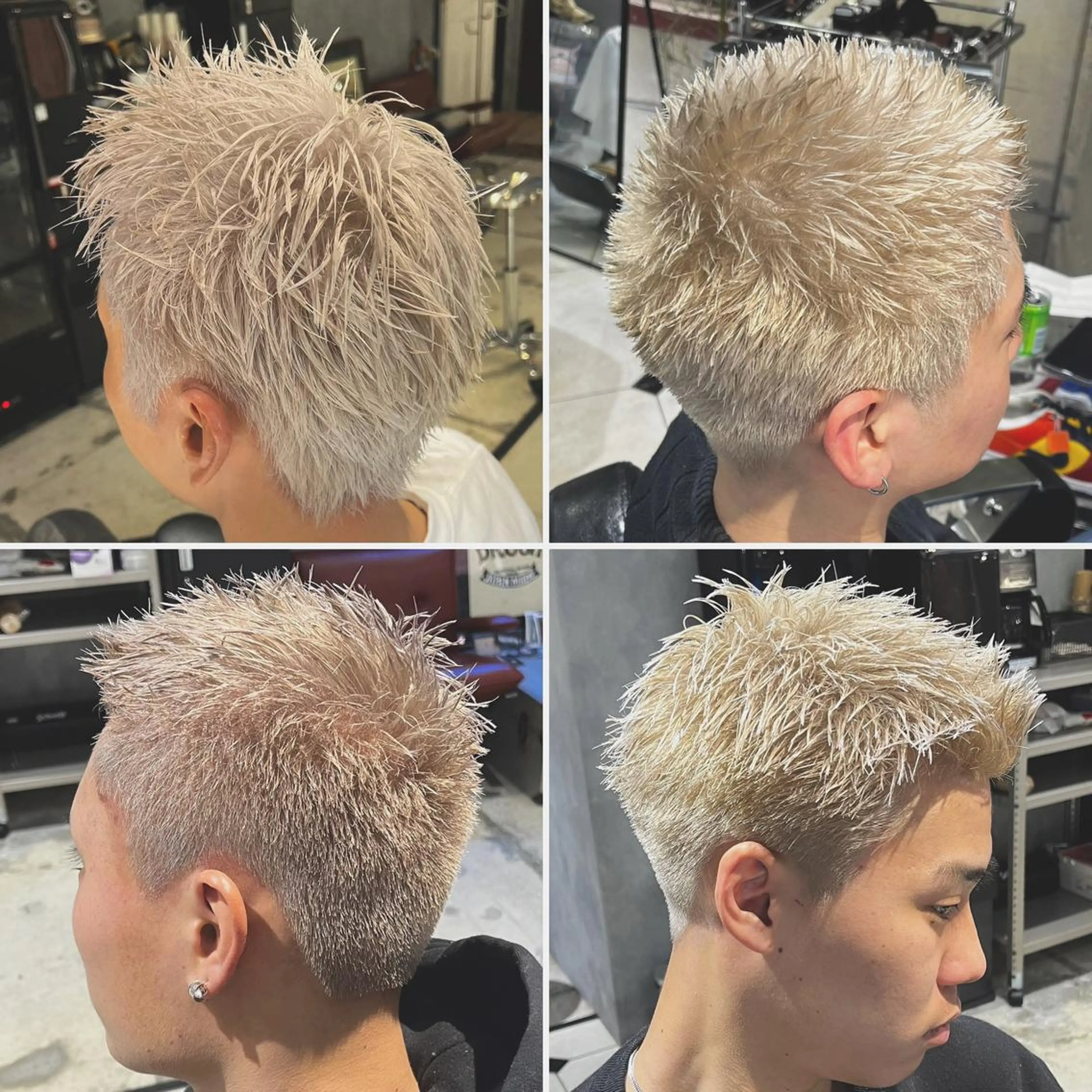 ショート カラー メンズ メンズブリーチ フェードカット メンズハイライト メンズパーマ スパイキーショート &CREW スタッフのヘアスタイル