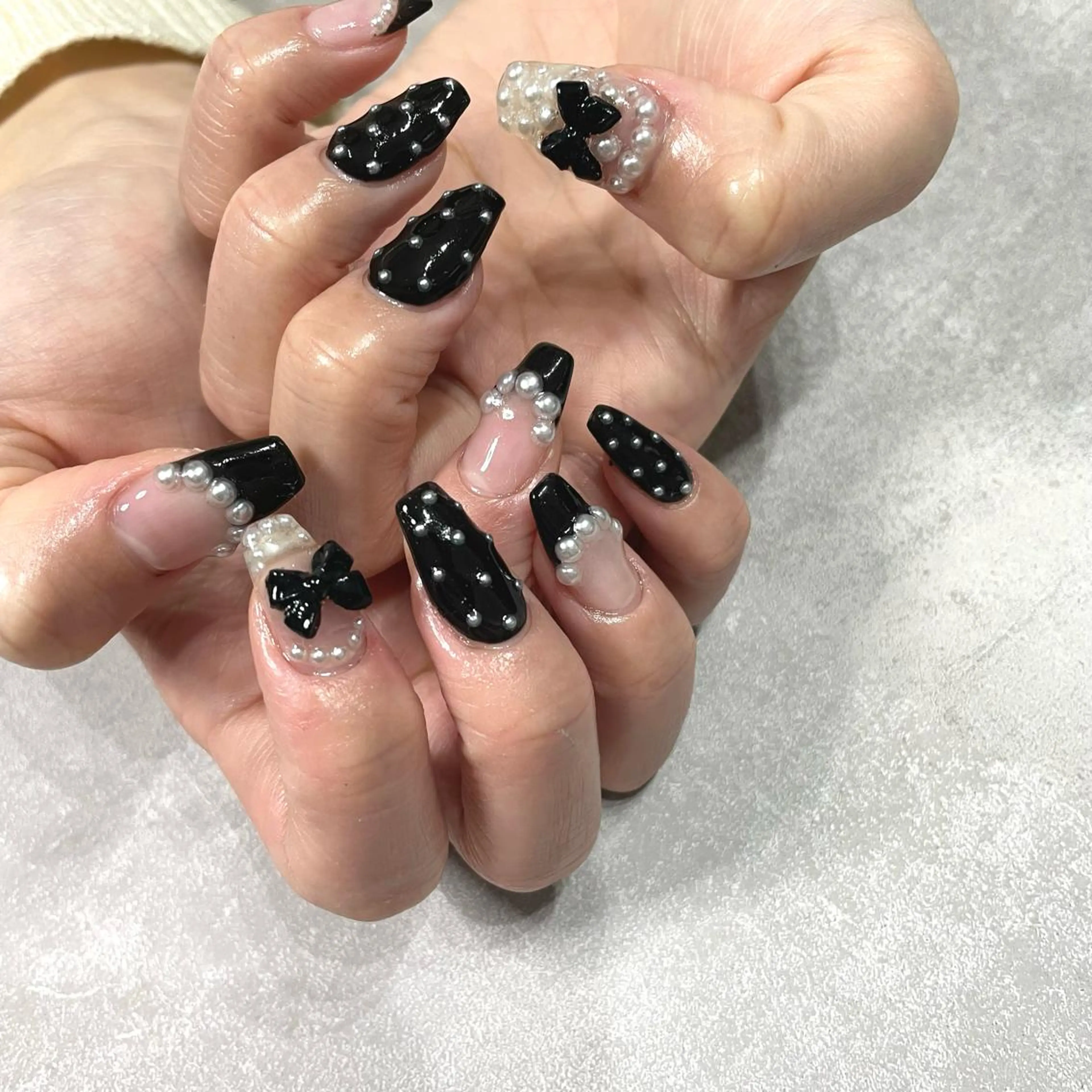 ネイル 韓国ネイル リボン ハンドネイル フットネイル private salon　lienのネイルデザイン