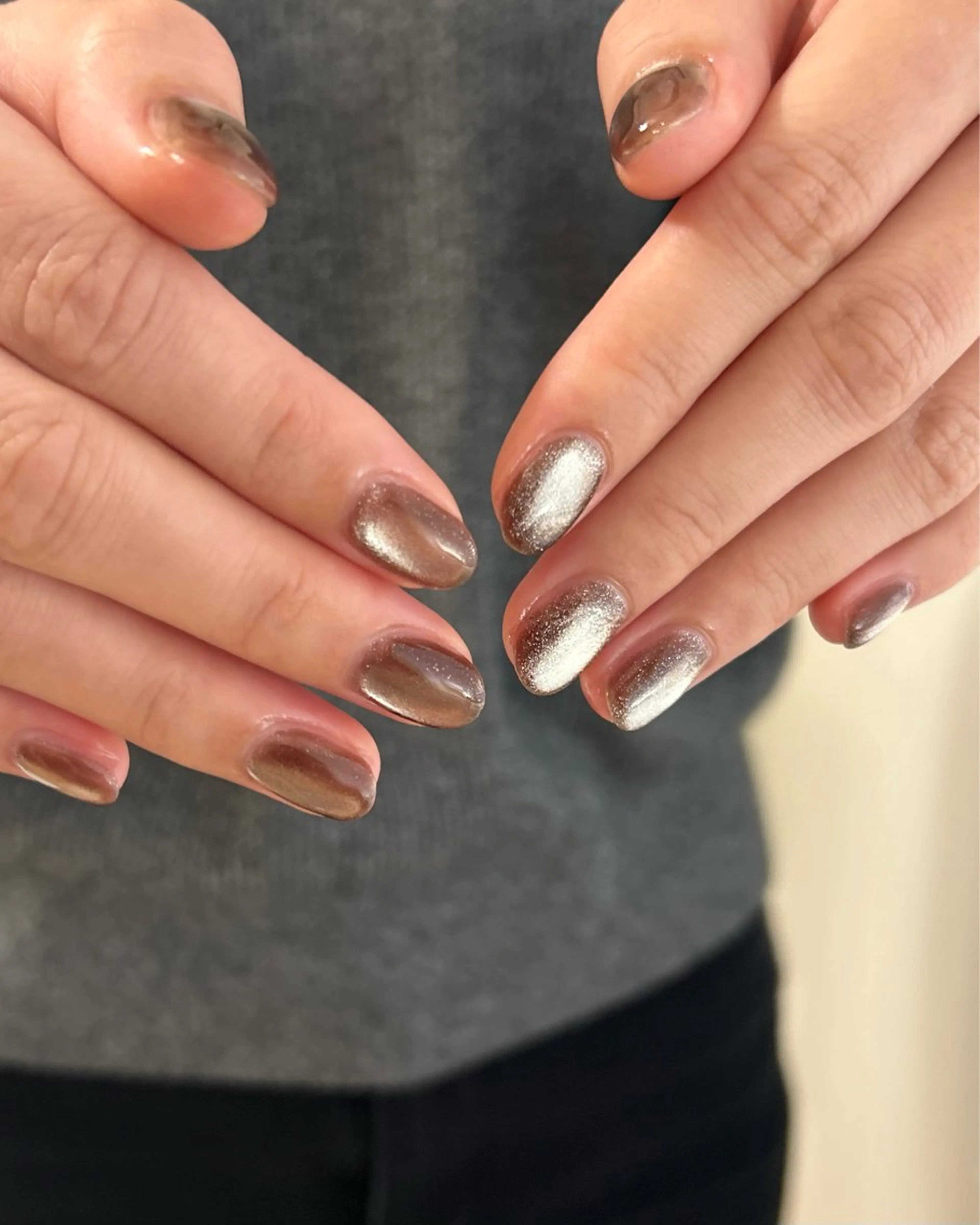 ネイル ブラウン キラキラネイル nail salon mynteのネイルデザイン