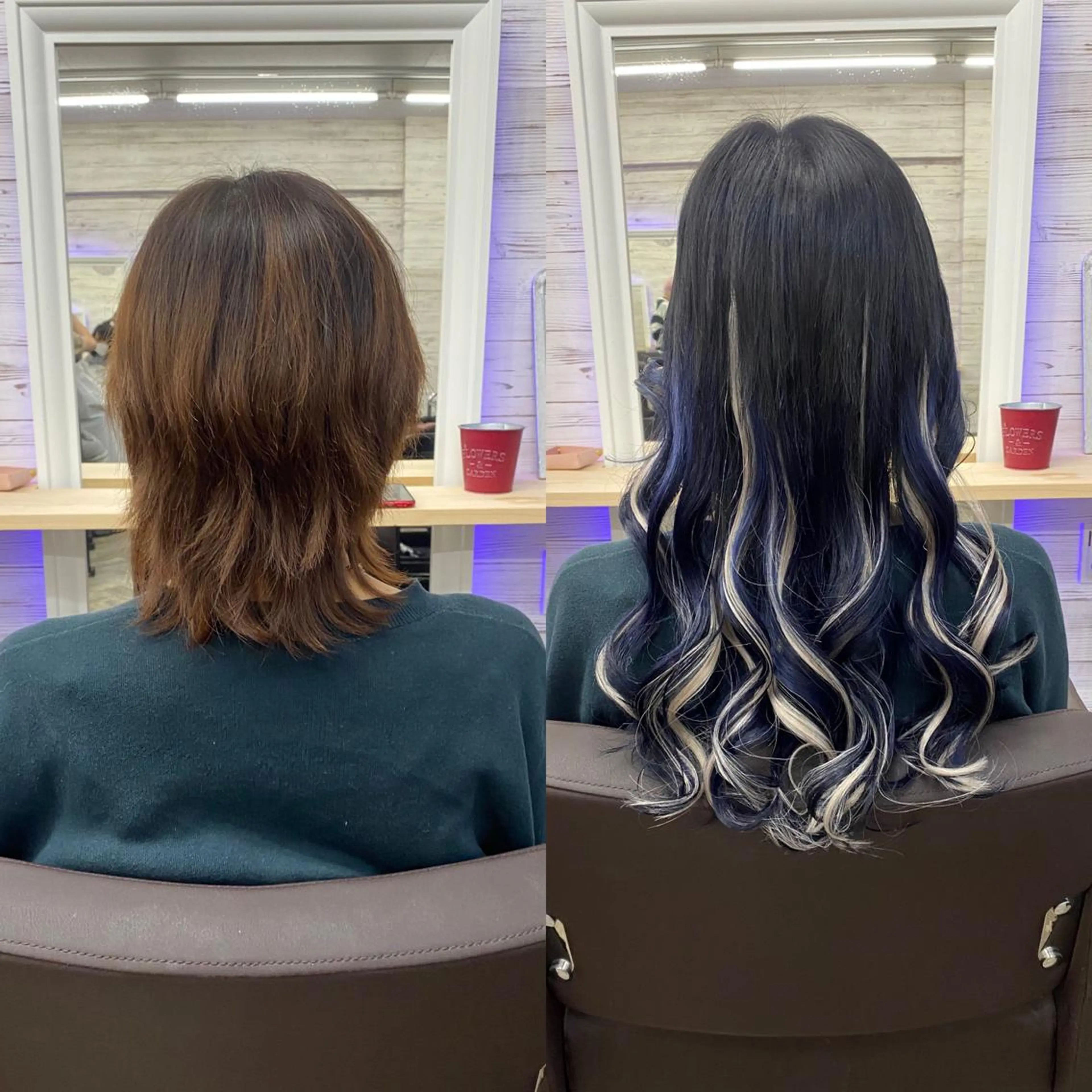 セミロング カラー ヘアアレンジ アイブロウ ショートボブ 編み込みエクステ シールエクステ セミロングパーマ バレイヤージュ LAVENDIA 初音のヘアスタイル