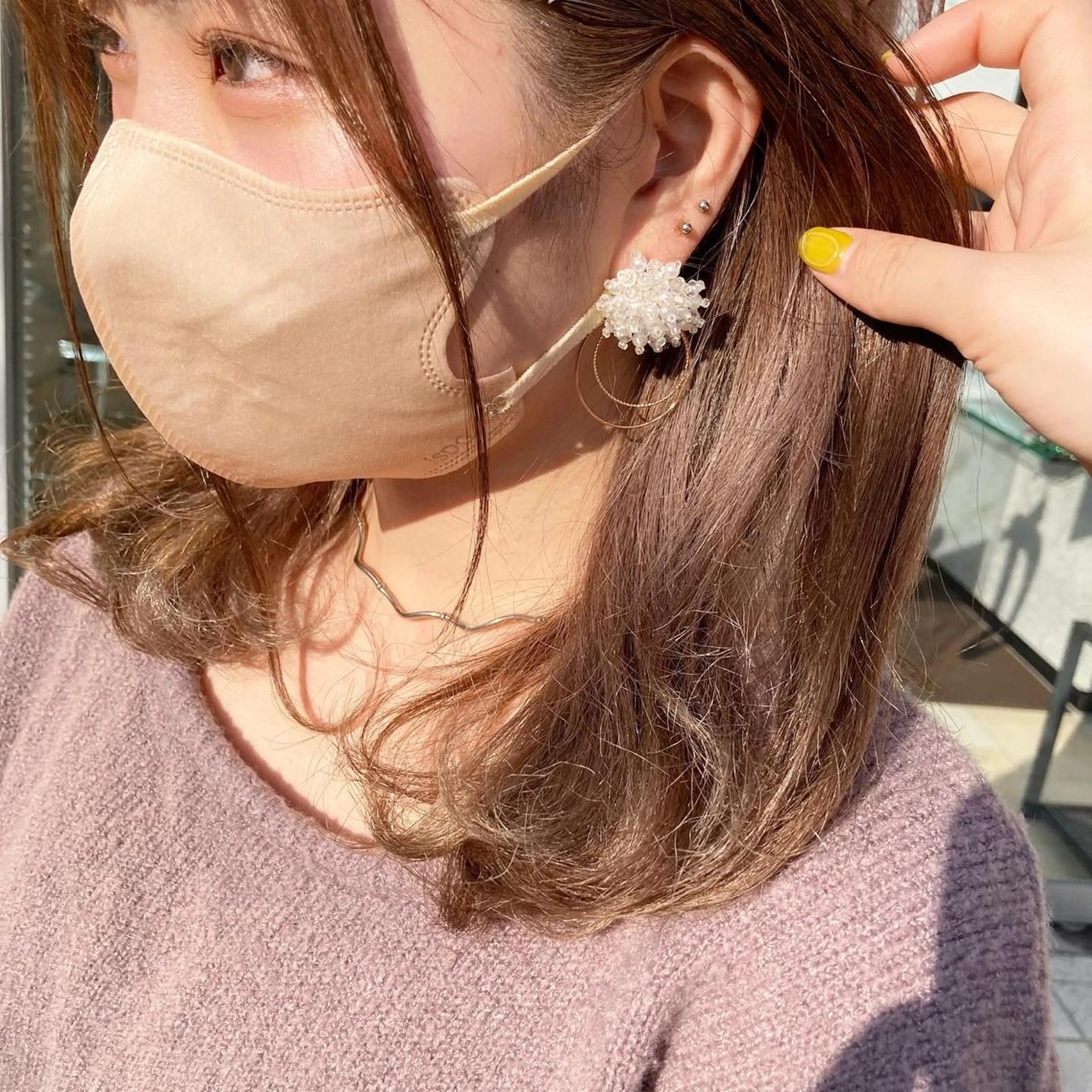 セミロング カラー ヘアアレンジ イヤリングカラー しんた ようのヘアスタイル