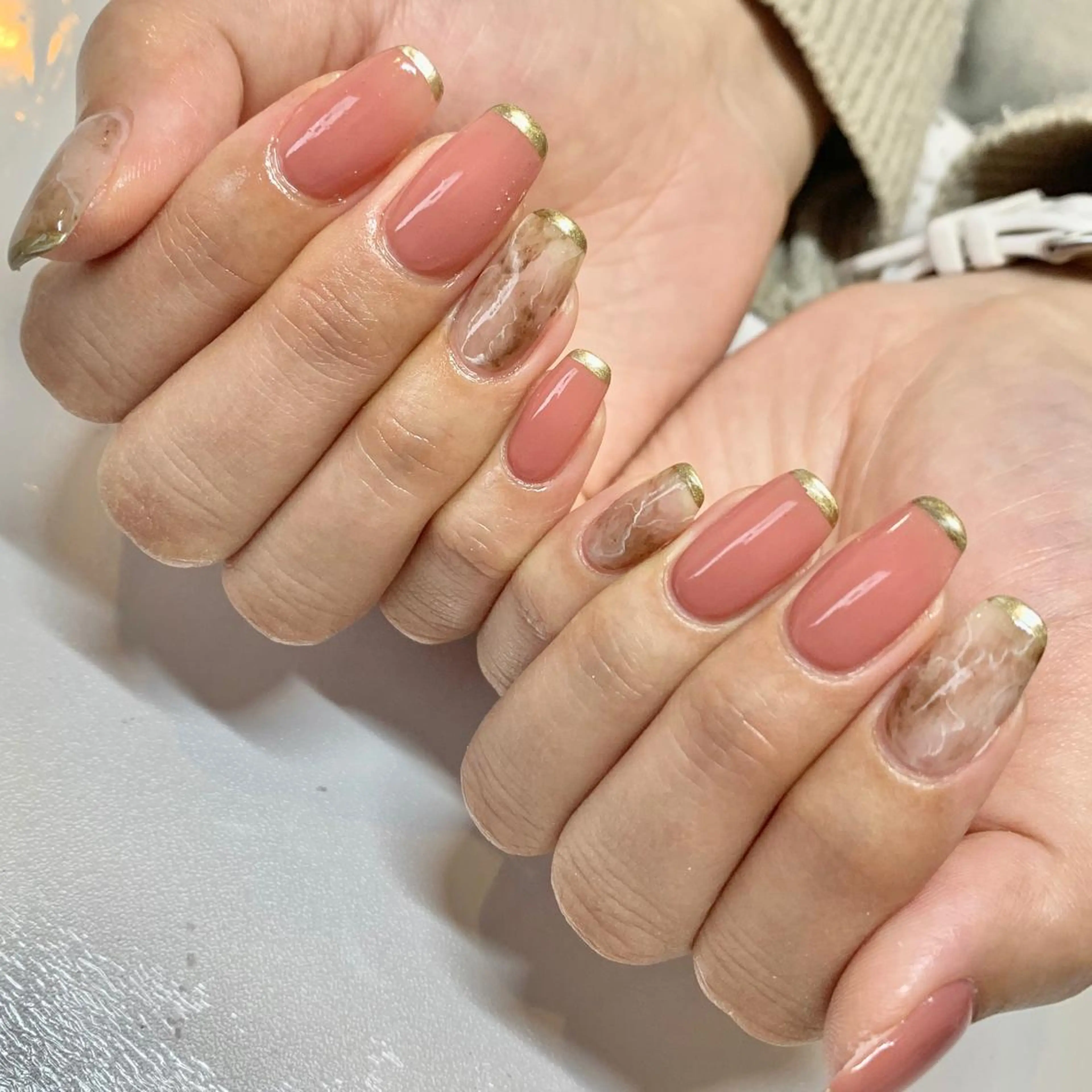 ネイル フレンチネイル 大理石ネイル(マーブル) ハンドネイル nailsalon -Lien-のネイルデザイン