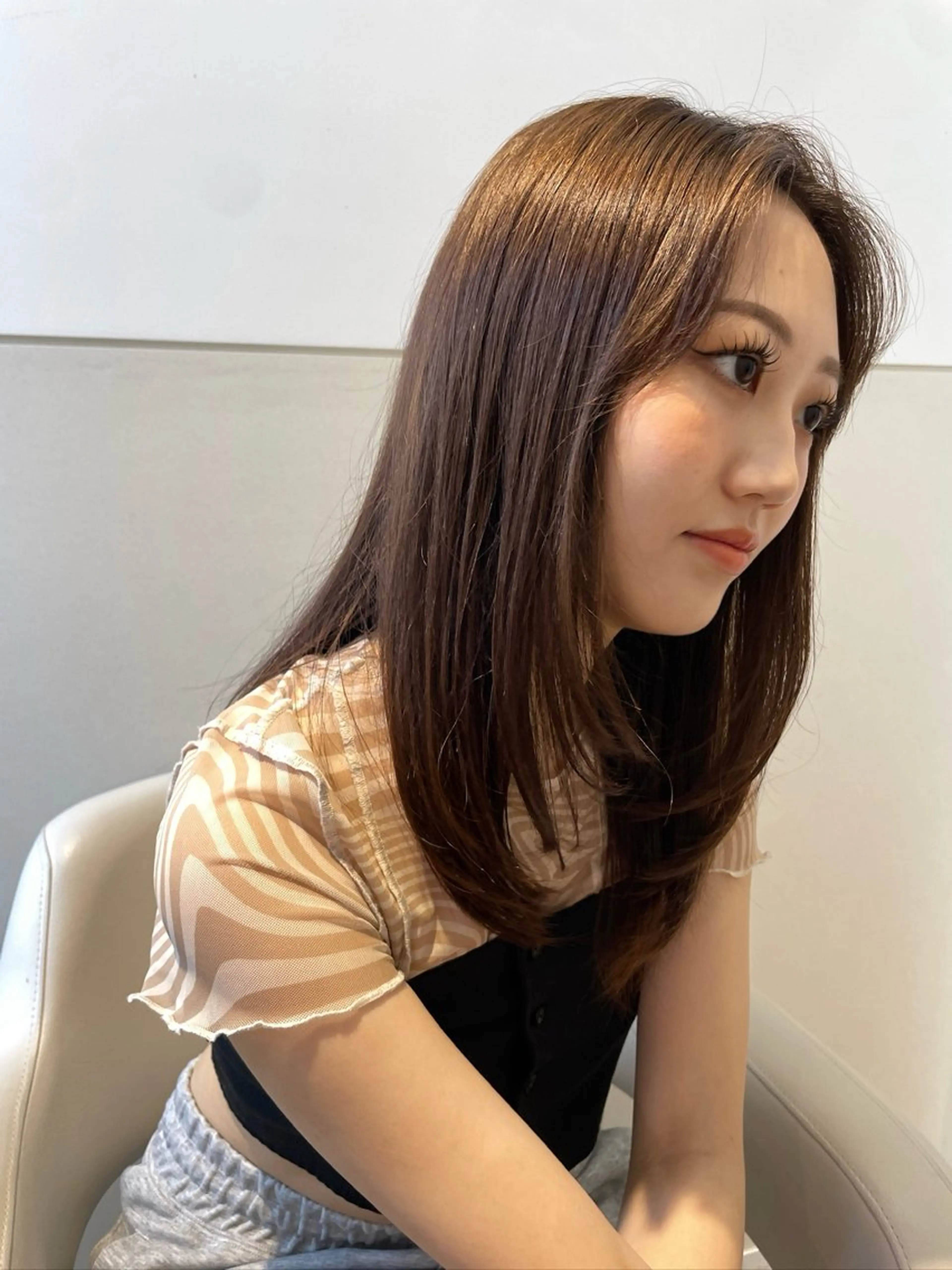 セミロング レイヤーカット カット ヘアカラー 抜け感ボブ×パーマ ｜kazaneのヘアスタイル