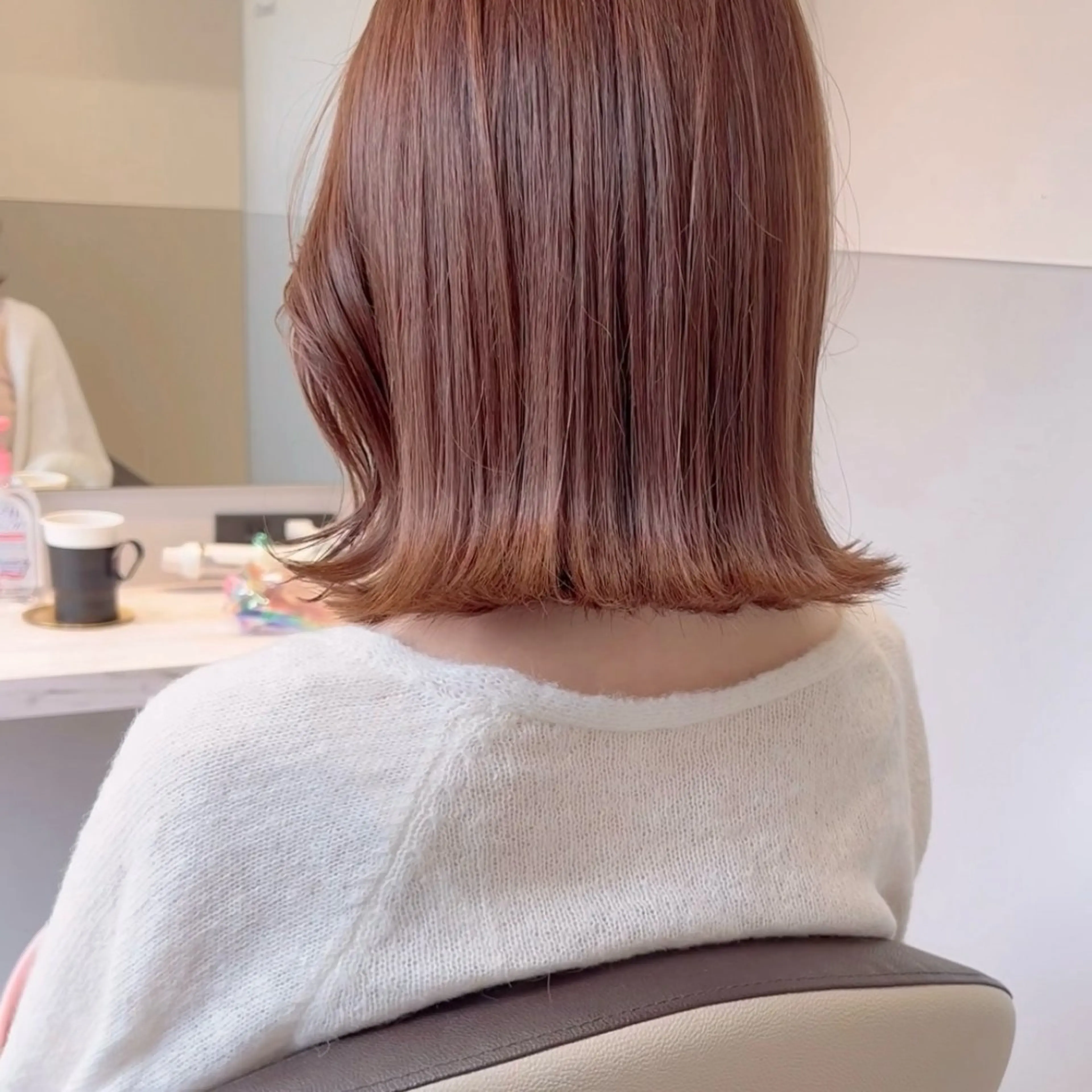 ミディアム 切りっぱなしボブ ピンクブラウン ボブ 韓国モテhair🍑 momoのヘアスタイル