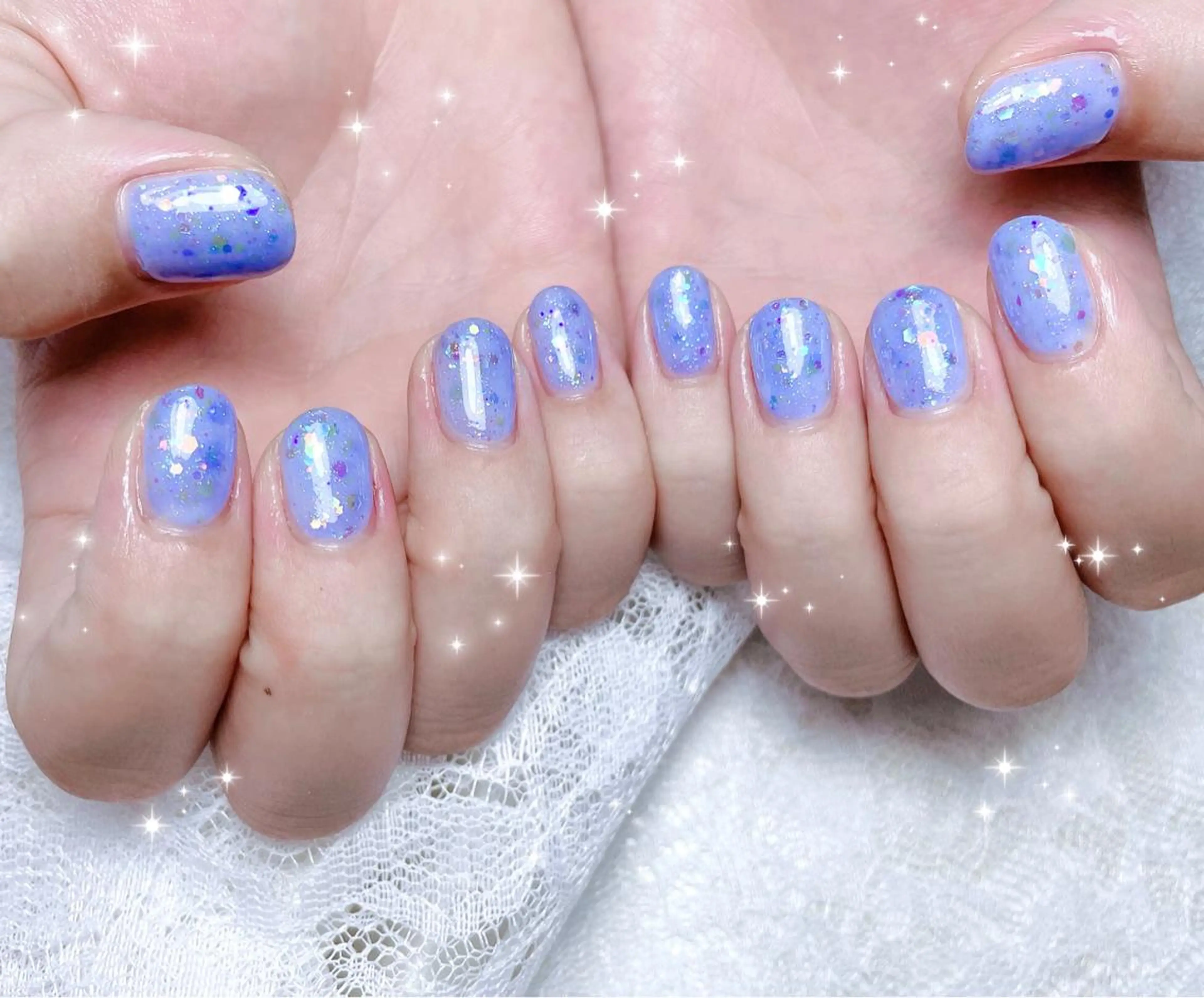 ネイル ブルー キラキラネイル ハンドネイル FLARE NAIL フレアネイルのネイルデザイン