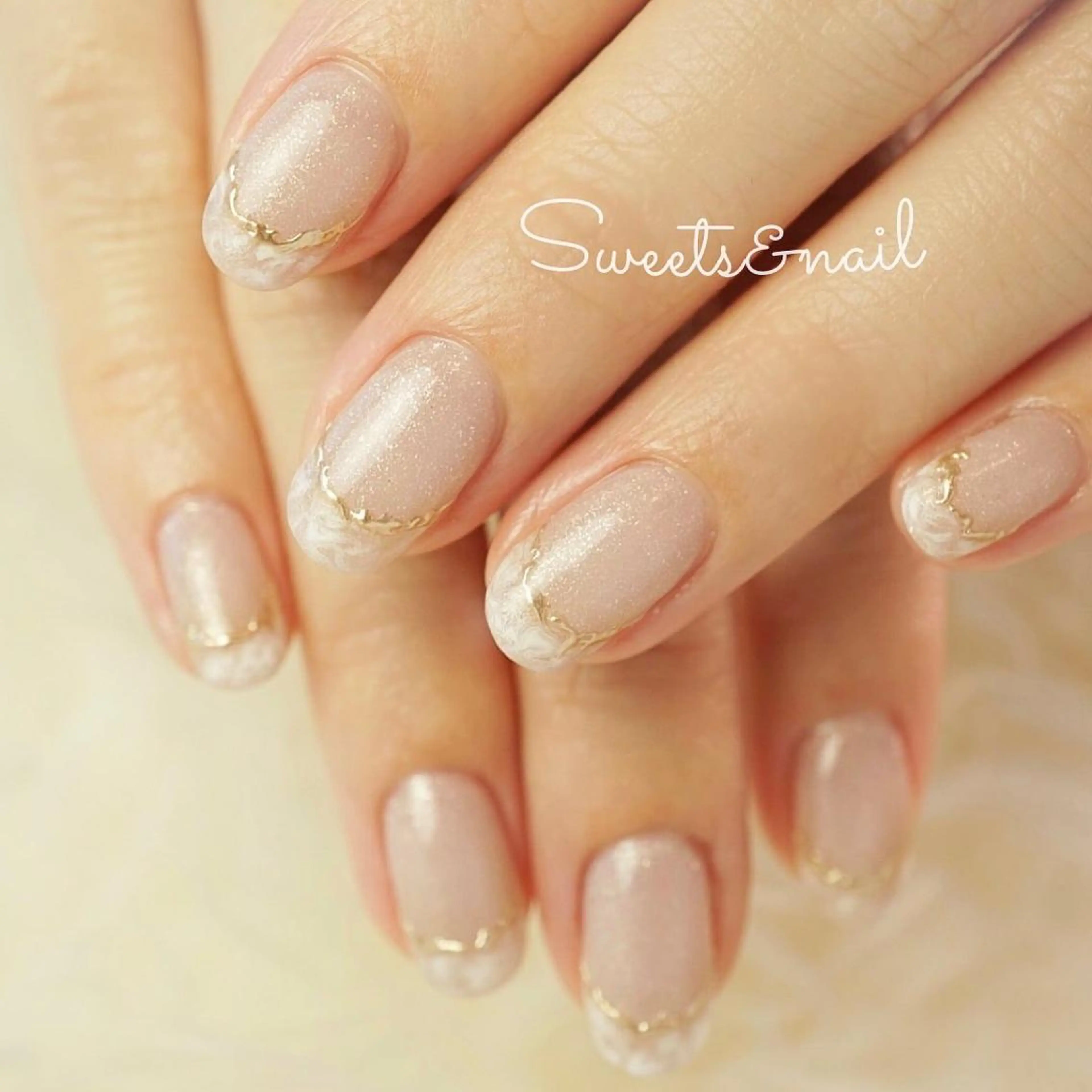 ネイル フレンチネイル ジェルネイル ラメ(グリッター) 大理石ネイル(マーブル) ミラーネイル Sweets& nail みなこのネイルデザイン