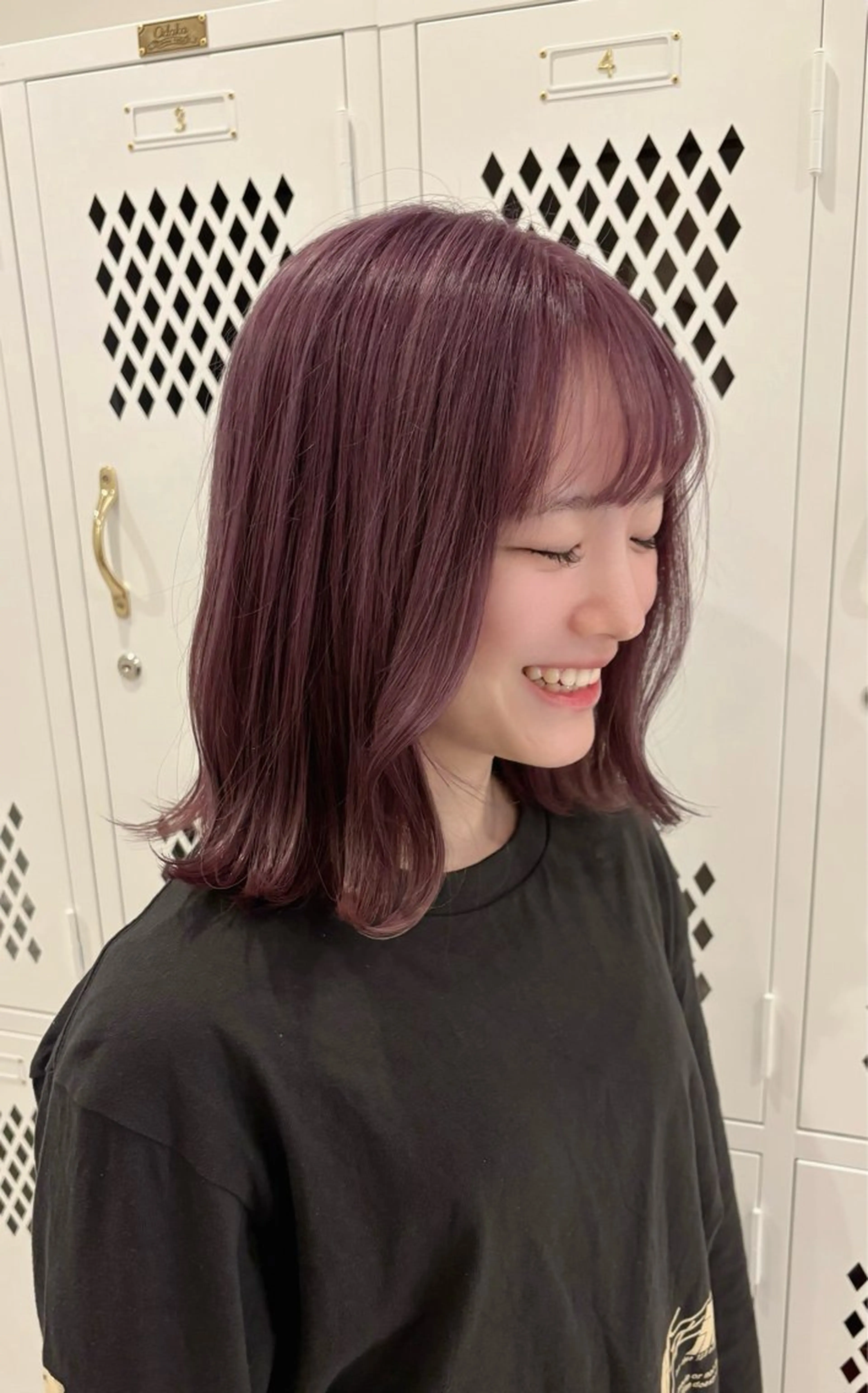 セミロング カラー ブリーチ ラベンダーカラー ピンクカラー ピンクラベンダー ヘアカラー トリートメント 興津/韓国レイヤー ダブルカラー美髪縮毛のヘアスタイル