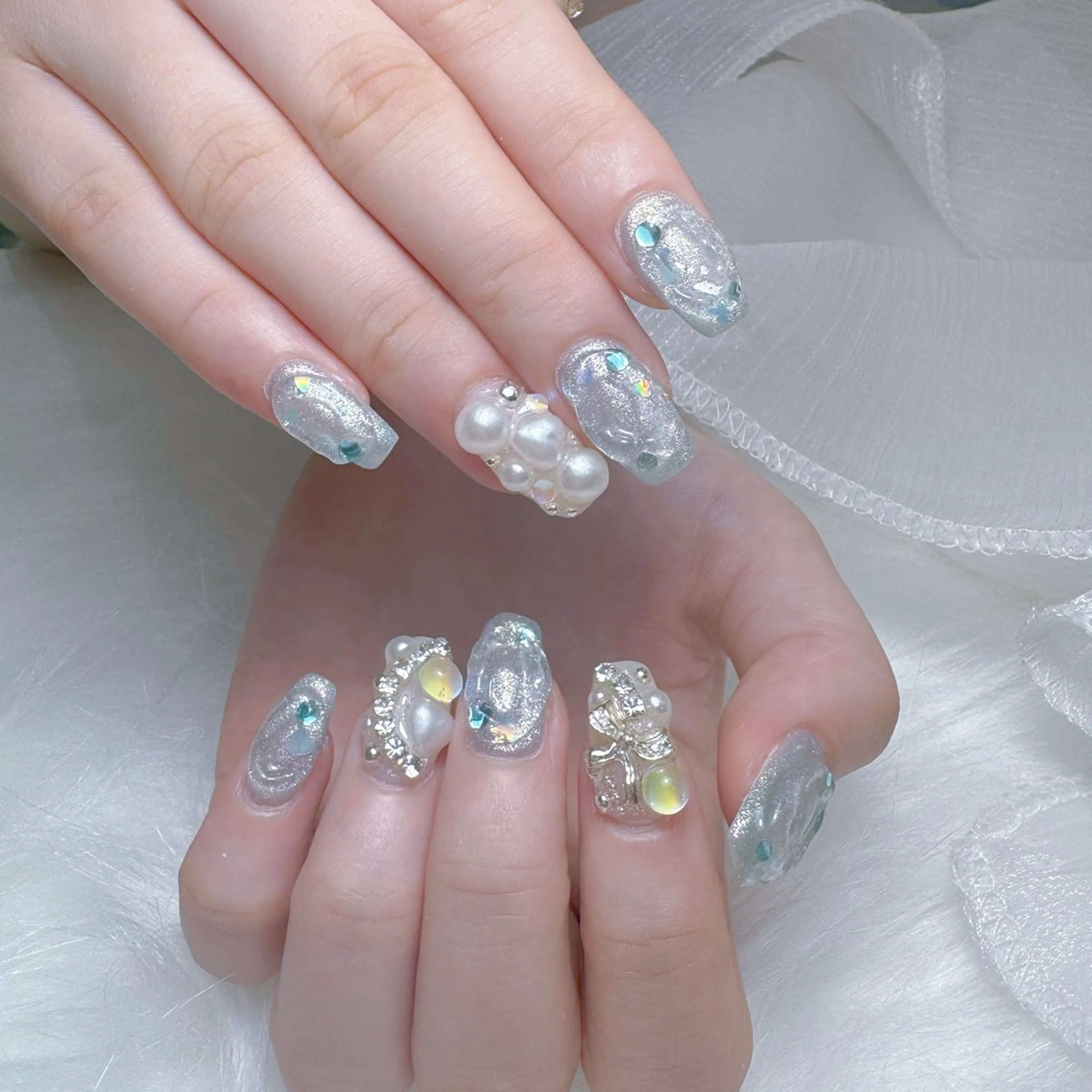 ネイル チークネイル クリアネイル ガーリー キラキラネイル 韓国ネイル ハンドネイル NailPrincess所属・princess スカルプ専門店のネイルデザイン