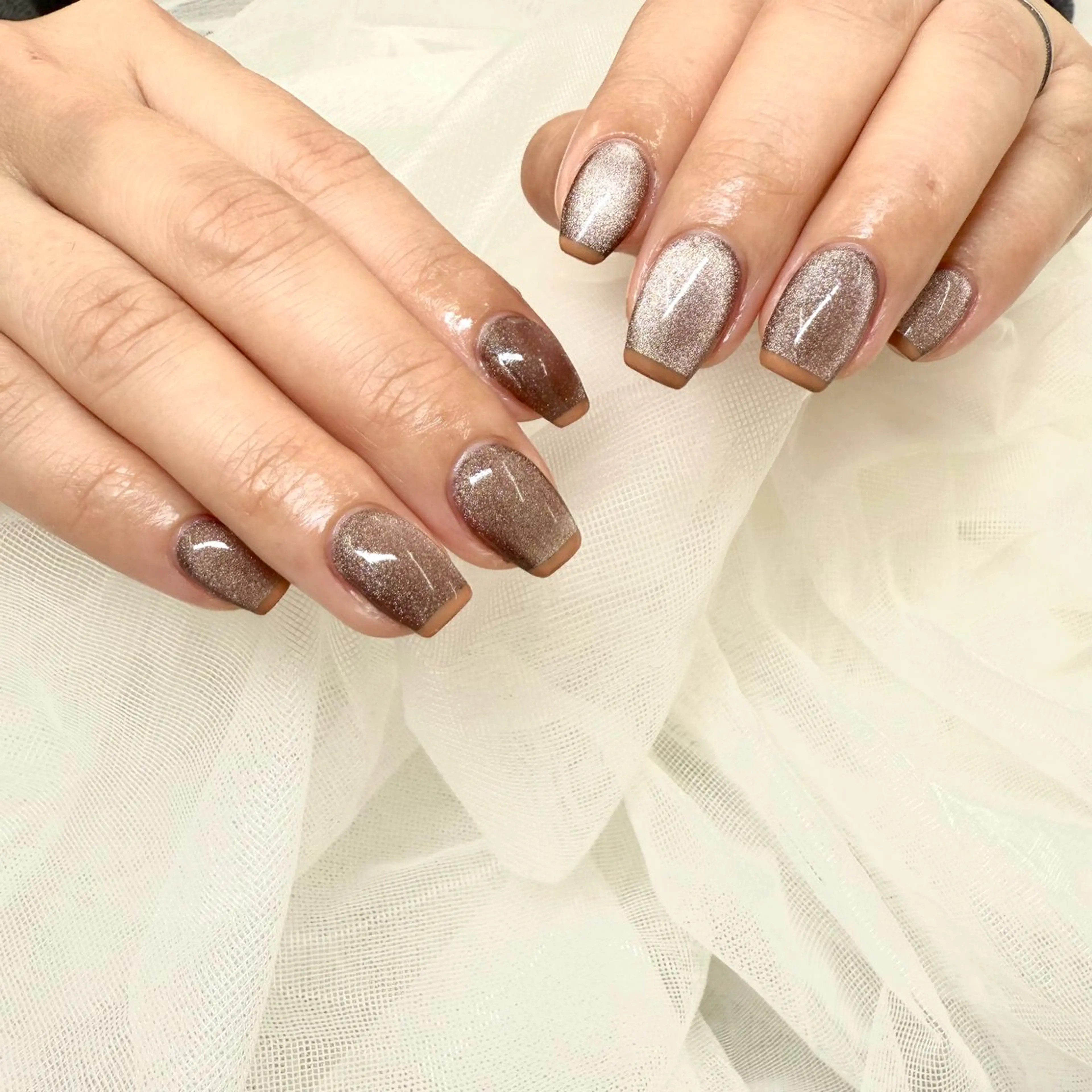 ネイル ブラウン フレンチネイル オレンジ Amie NAILのネイルデザイン