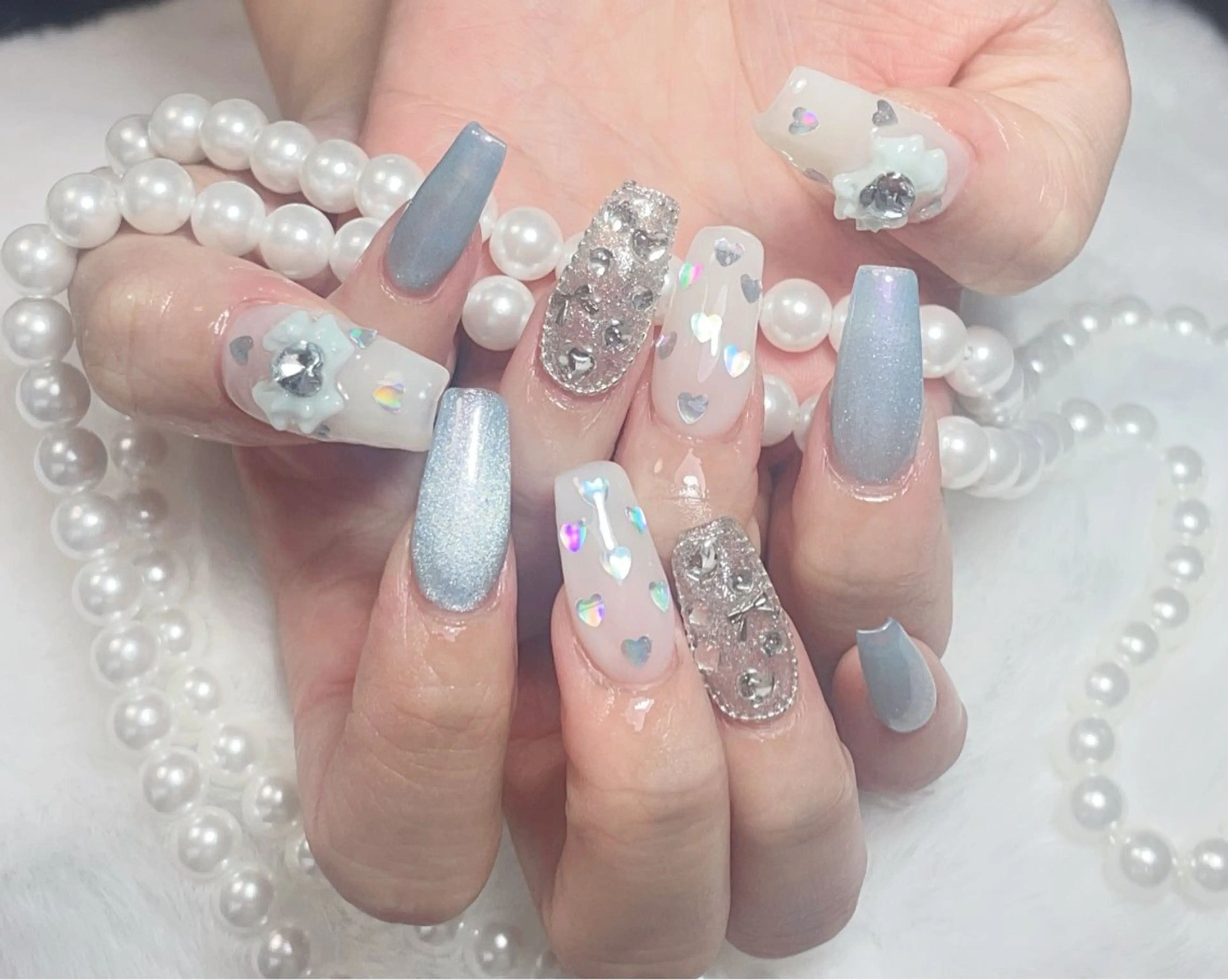 ネイル 水色 マグネットネイル ハンドネイル B·U Nail大宮 長さだし専門店のネイルデザイン