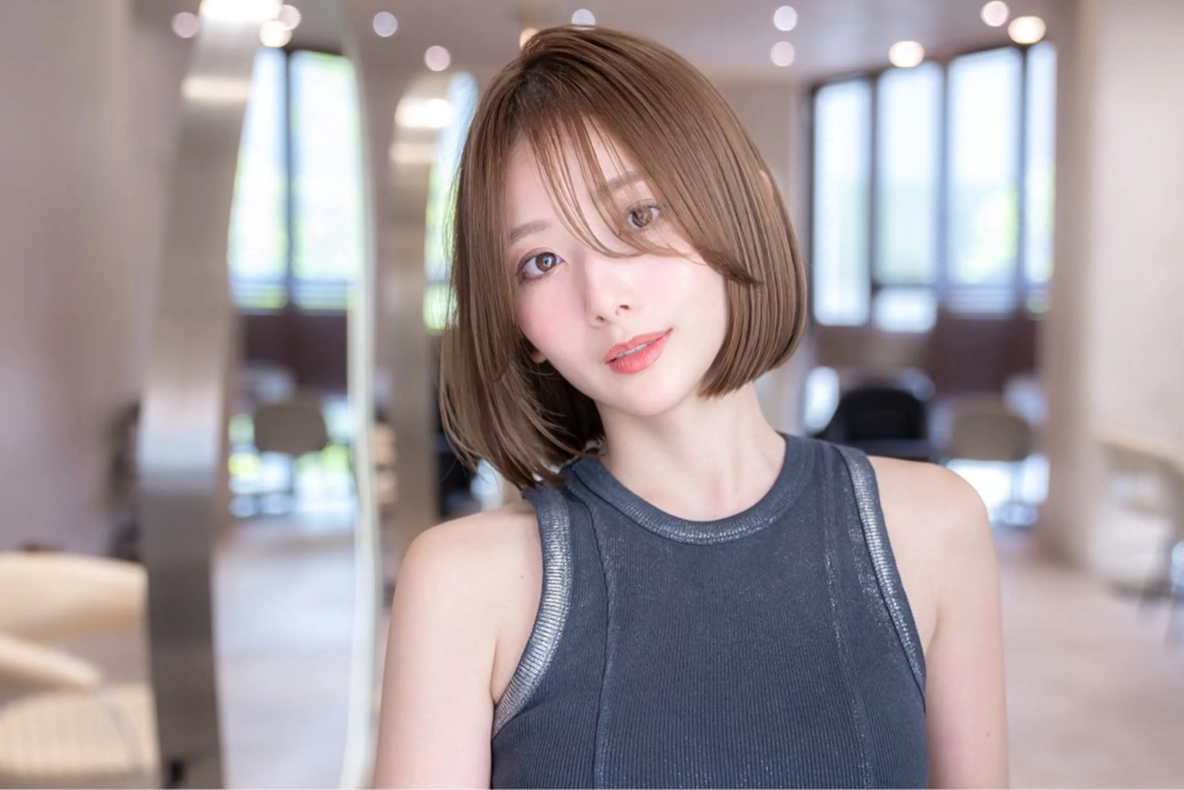 ミディアム カラー パーマ 切りっぱなしボブ ショートボブ ボブレイヤー 透明感カラー ボブ カット ヘアカラー 縮毛矯正 トリートメント 田中航平/渋谷ボブ/ レイヤーボブのヘアスタイル