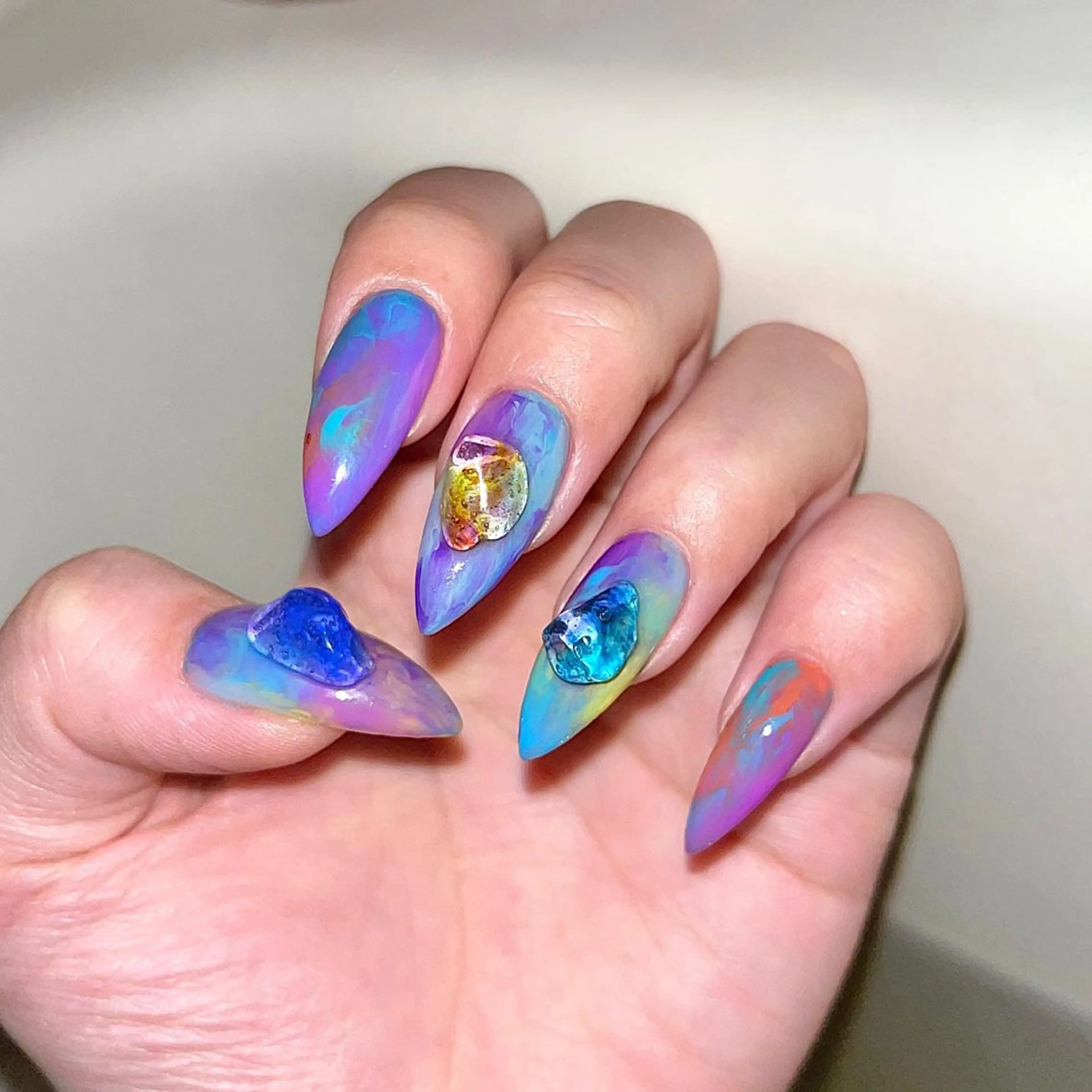 ネイル アートネイル ブルー ジェルネイル 氷ネイル・うるうるネイル 韓国ネイル ハンドネイル NAIL NOWのネイルデザイン