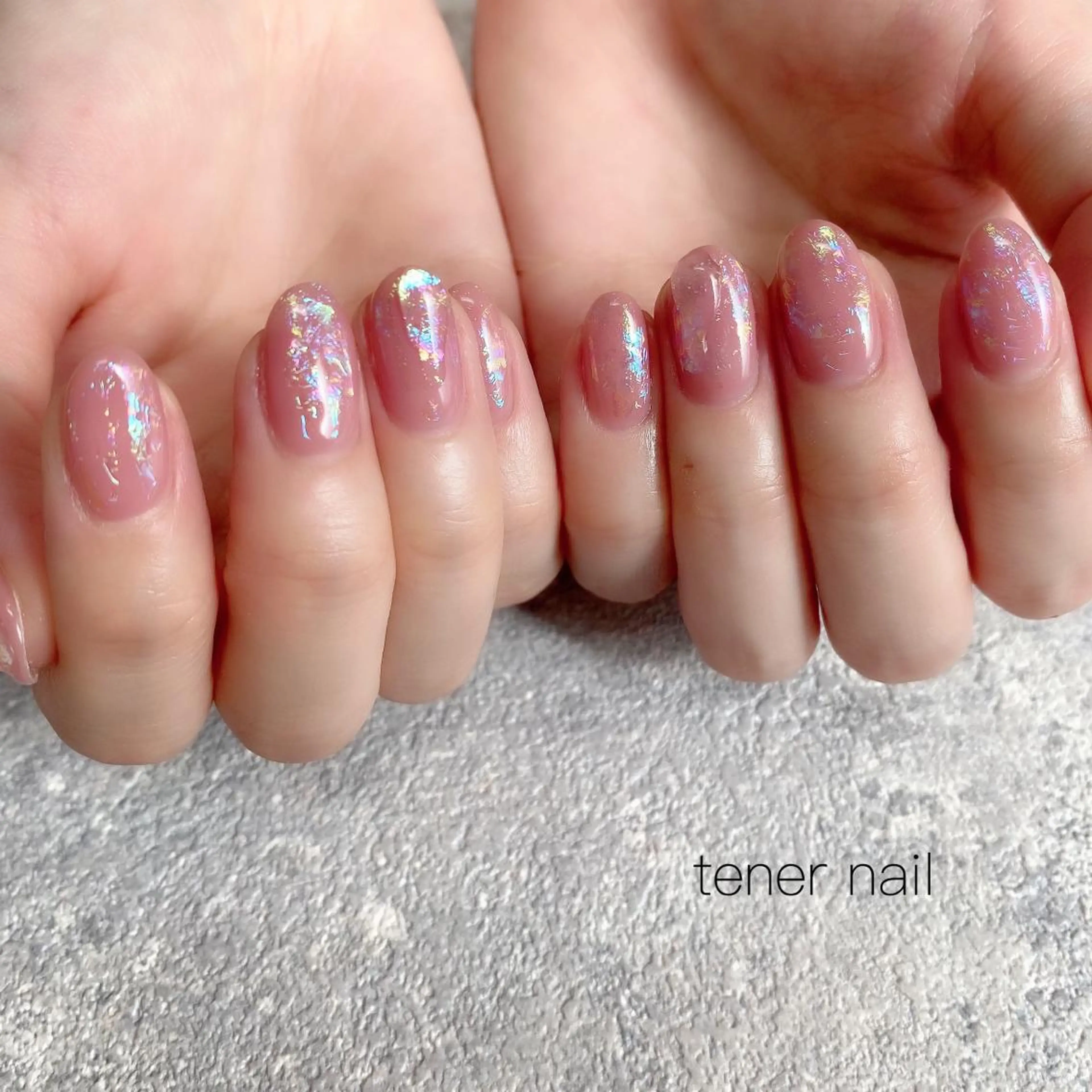 ネイル オーロラネイル 氷ネイル・うるうるネイル ピンク テネルネイル tener nailのネイルデザイン