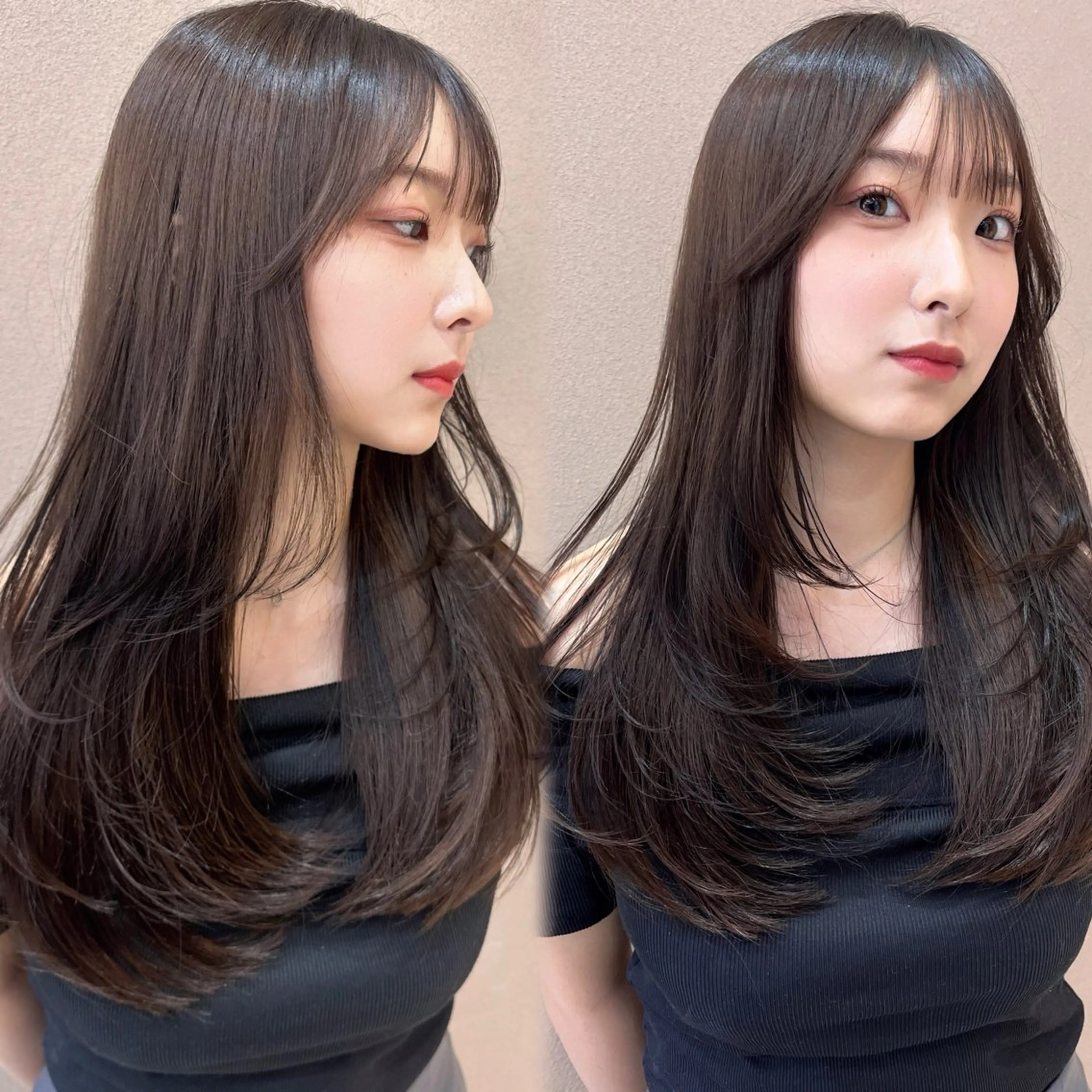 ロング としき/韓国/透明 感カラー/レイヤーのヘアスタイル