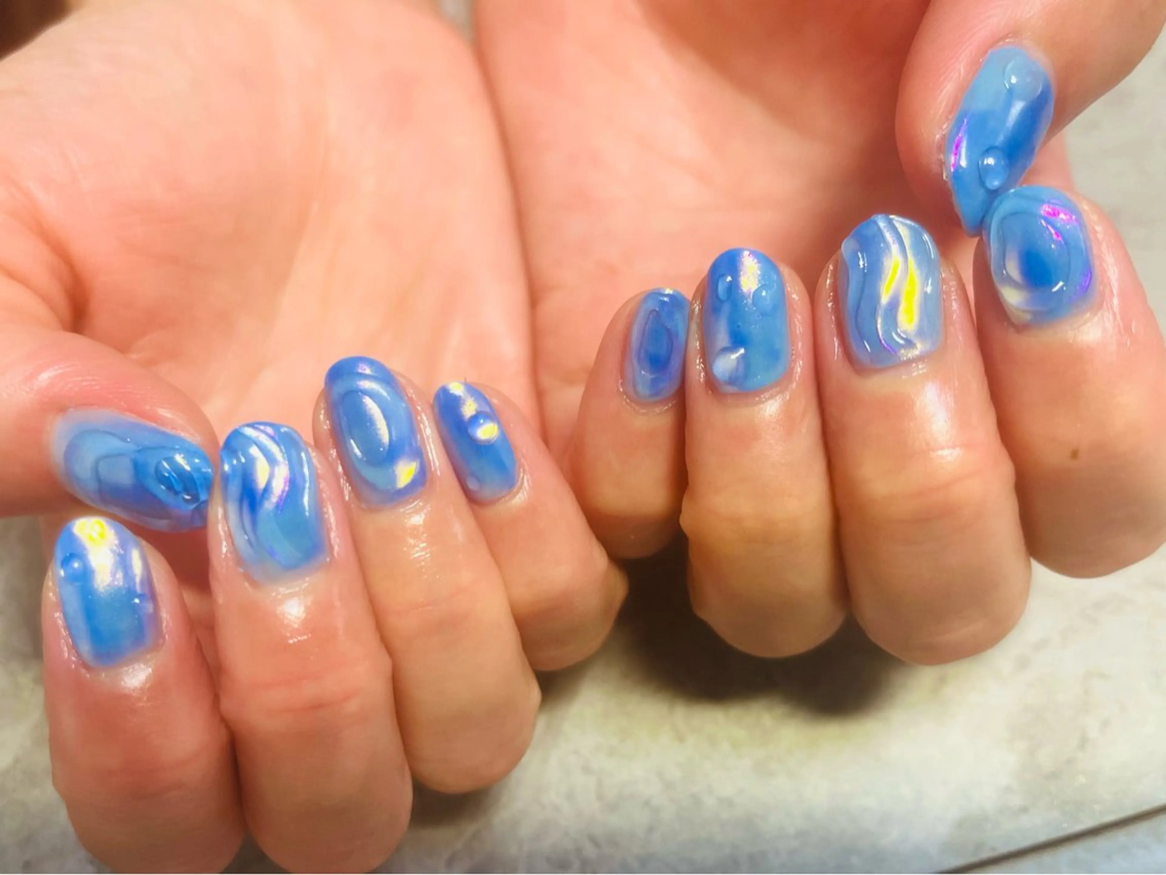 ネイル ブルー 氷ネイル・うるうるネイル 夏ネイル ハンドネイル ハンドケア ベテランネイル cnc  nailのネイルデザイン