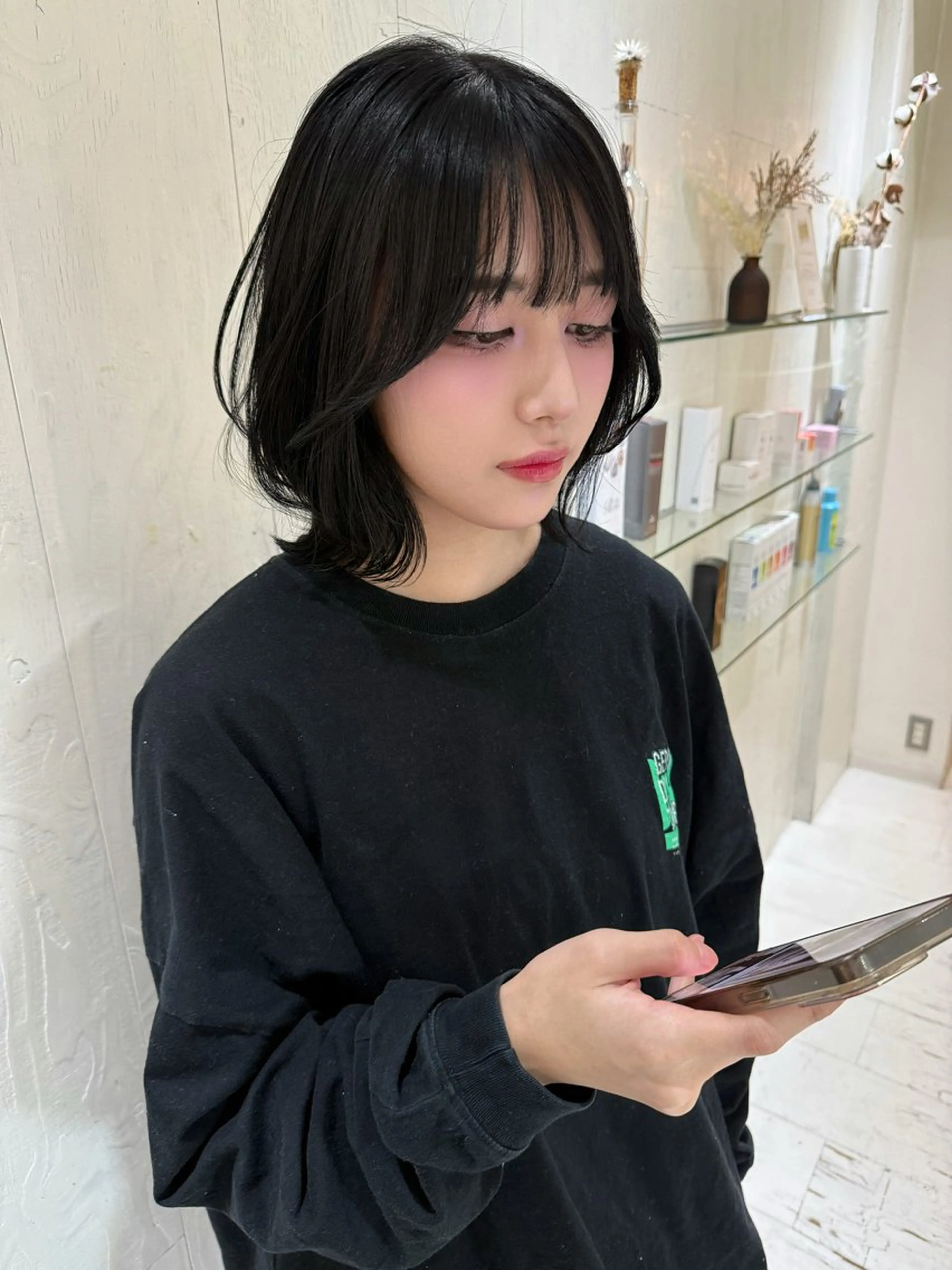 ミディアム カラー 顔まわりレイヤー 顔周りカット レイヤーカット カット ヘアカラー トリートメント 河合秀明/ショート /ボブ/レイヤーのヘアスタイル