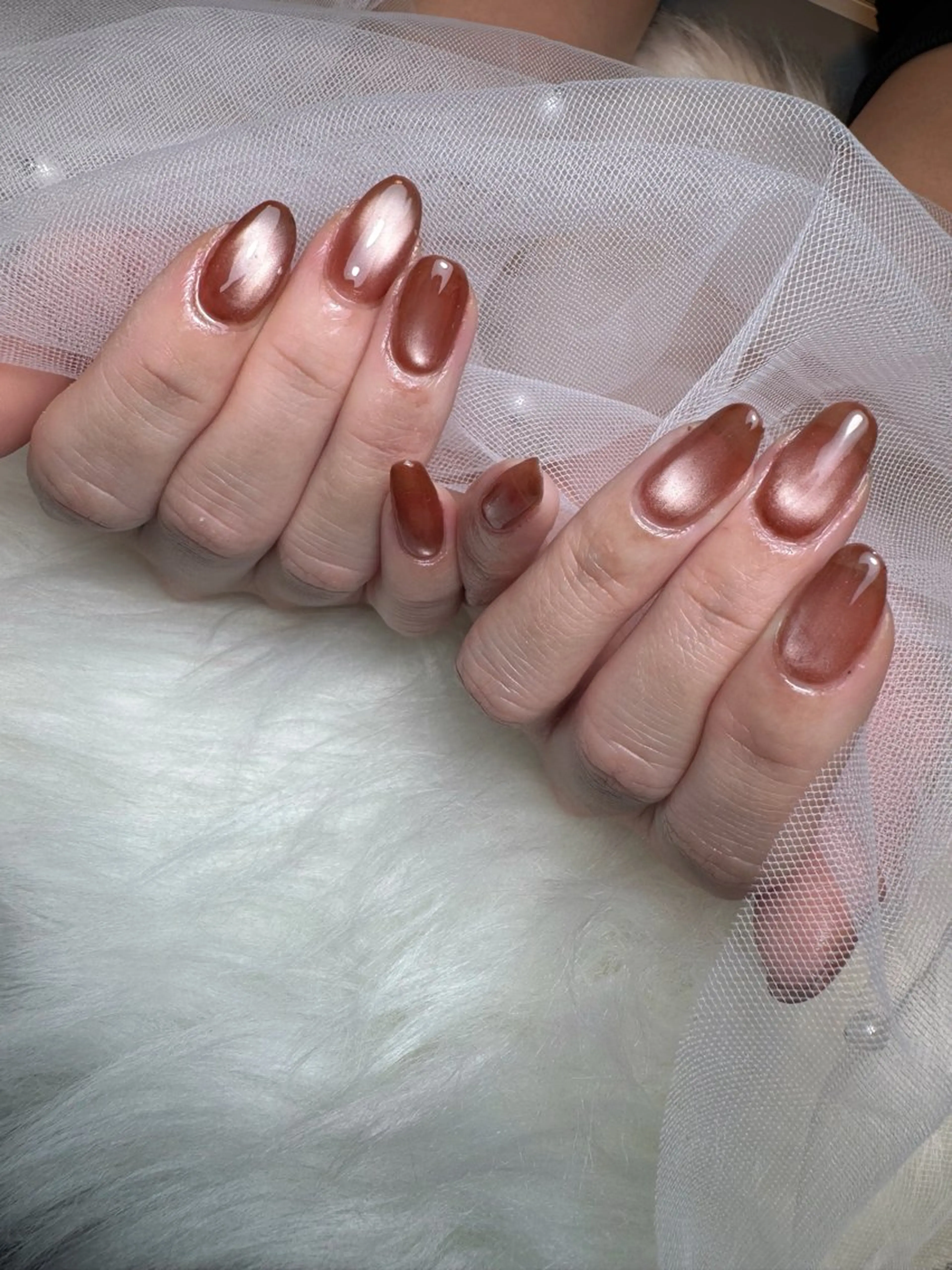 ネイル ブルー ブラウン マグネットネイル ビー玉ネイル ワンホンネイル ハンドネイル Nail Salon K&Rのネイルデザイン