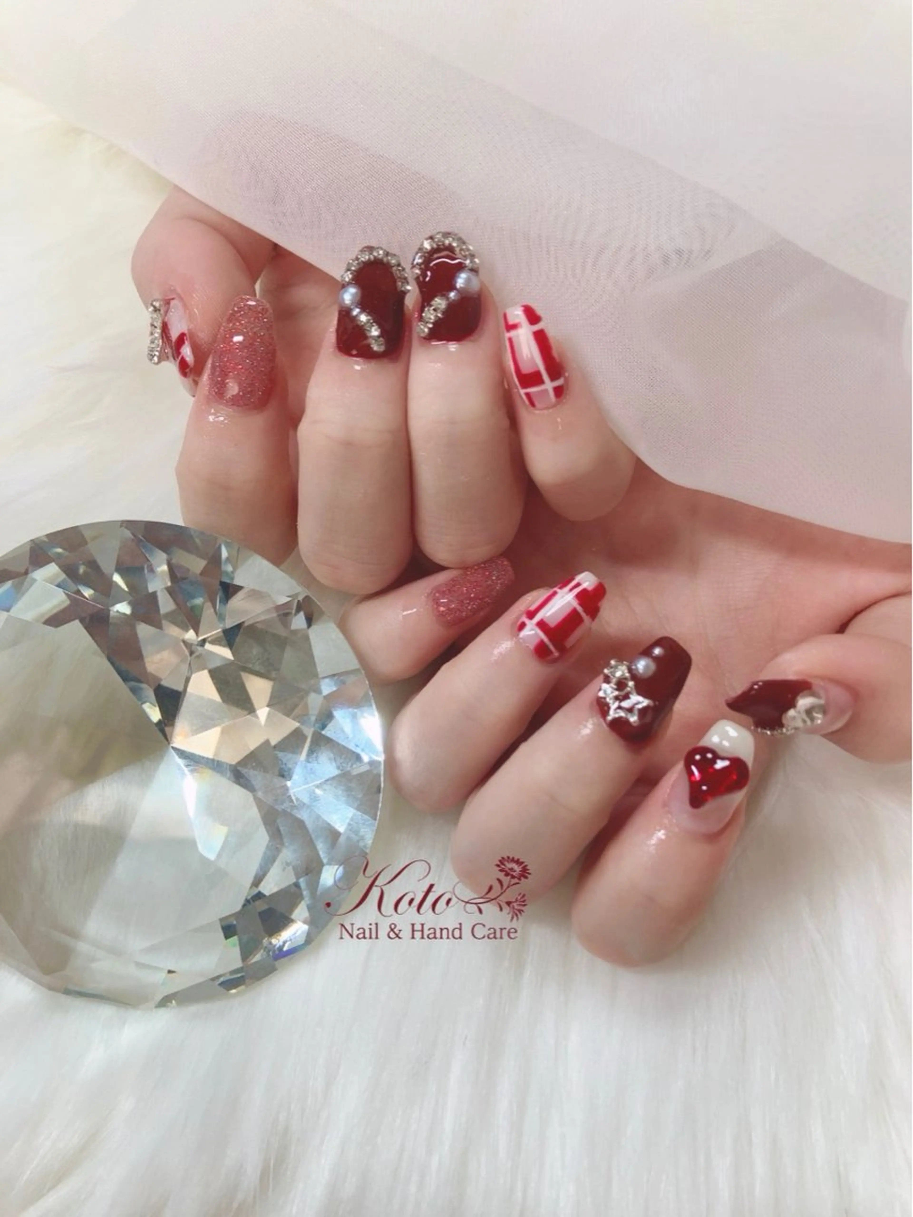 ネイル 長さ出し ジェルネイル 持ち込み ニュアンスネイル 赤色 ハンドネイル Nail Salon KOTOのネイルデザイン