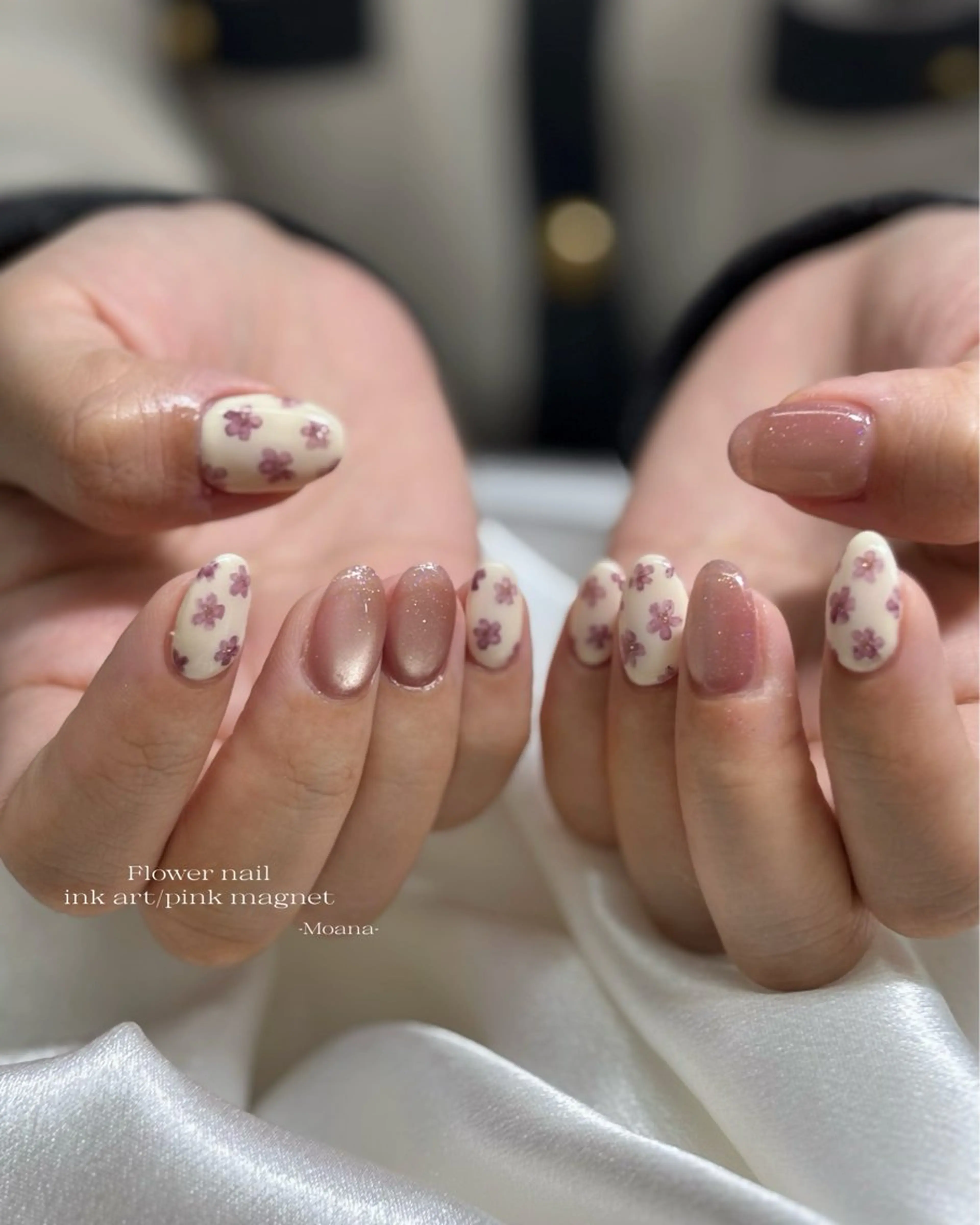 ネイル フラワーネイル マグネットネイル 春ネイル ハンドネイル Moana nail Hiyoriのネイルデザイン