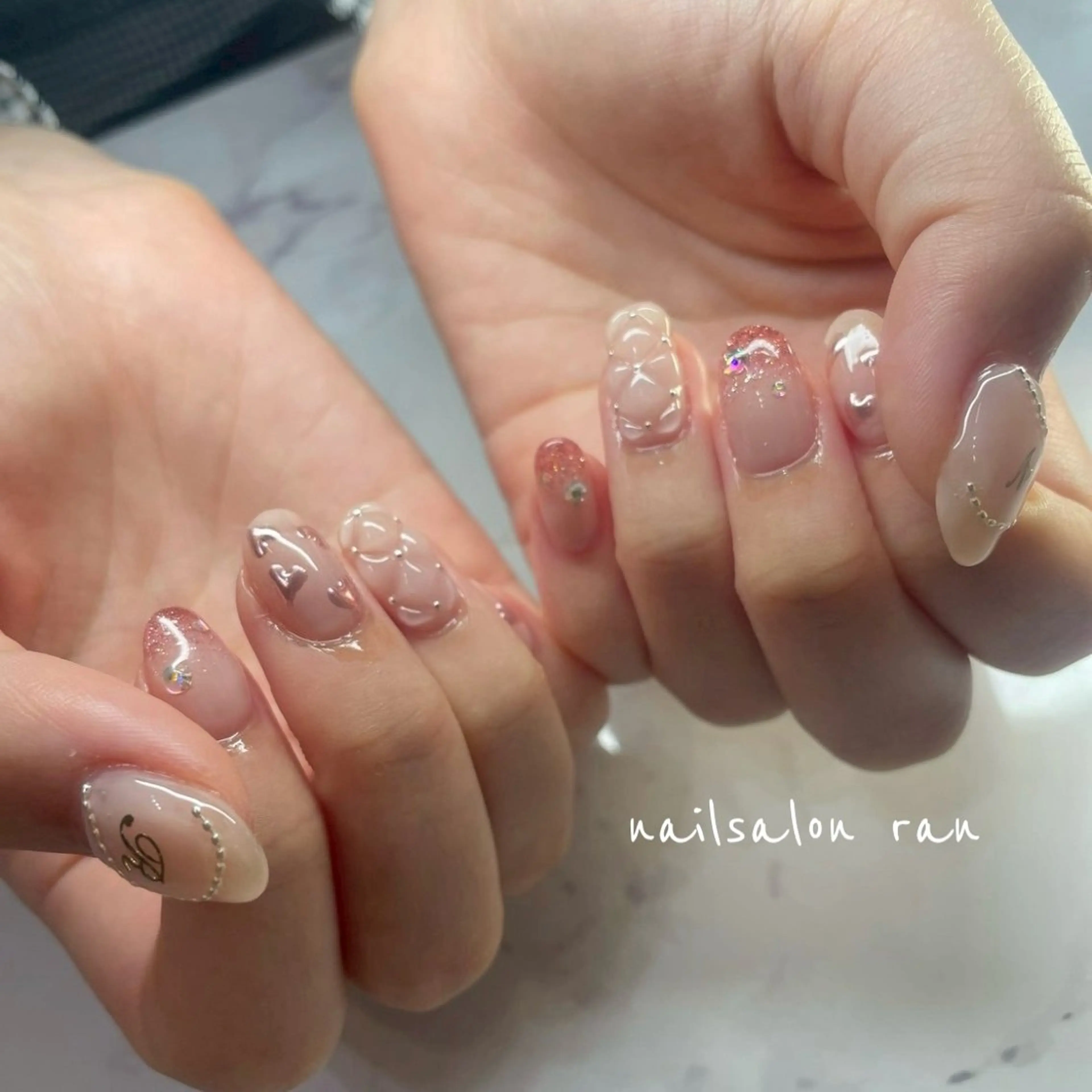 ネイル ハート ミラーネイル ハンドネイル ハンドケア nailsalon ranのネイルデザイン