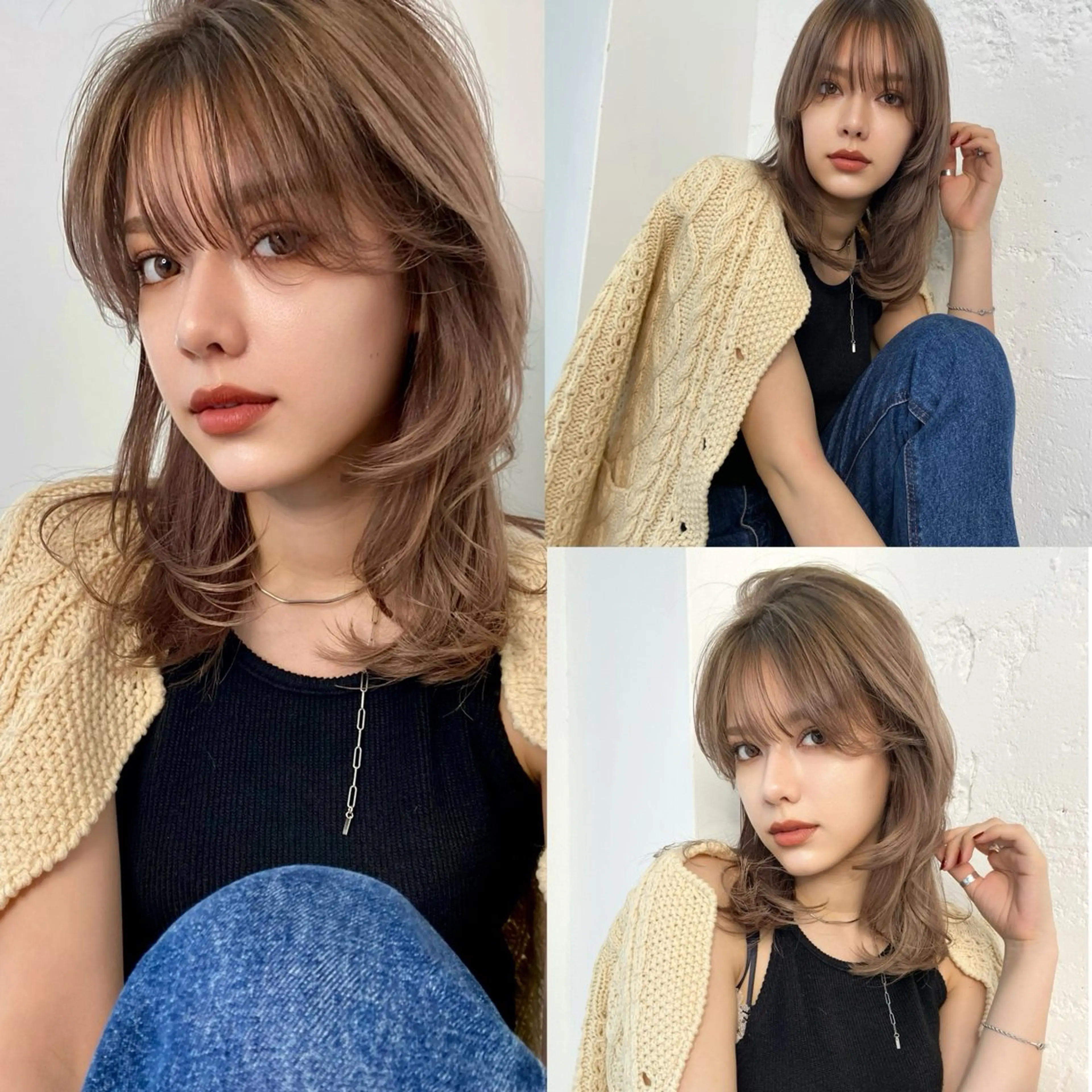 セミロング カラー カット ヘアカラー トリートメント 韓国風×透明感カラー 髪質改善オタベシンヤのヘアスタイル