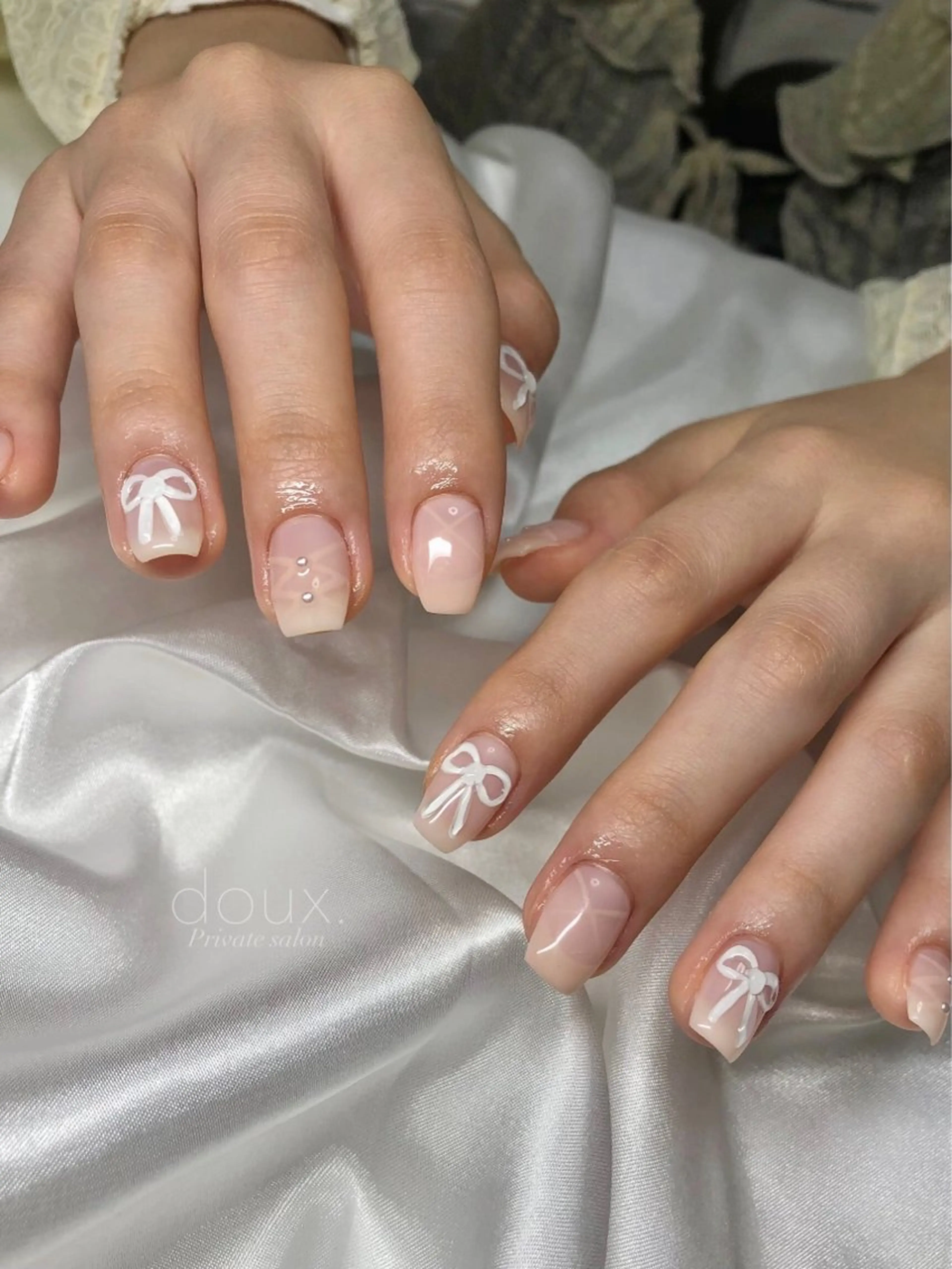 ネイル フレンチネイル 韓国ネイル レース ロングネイル ぷっくりネイル ハンドネイル doux. nailのネイルデザイン
