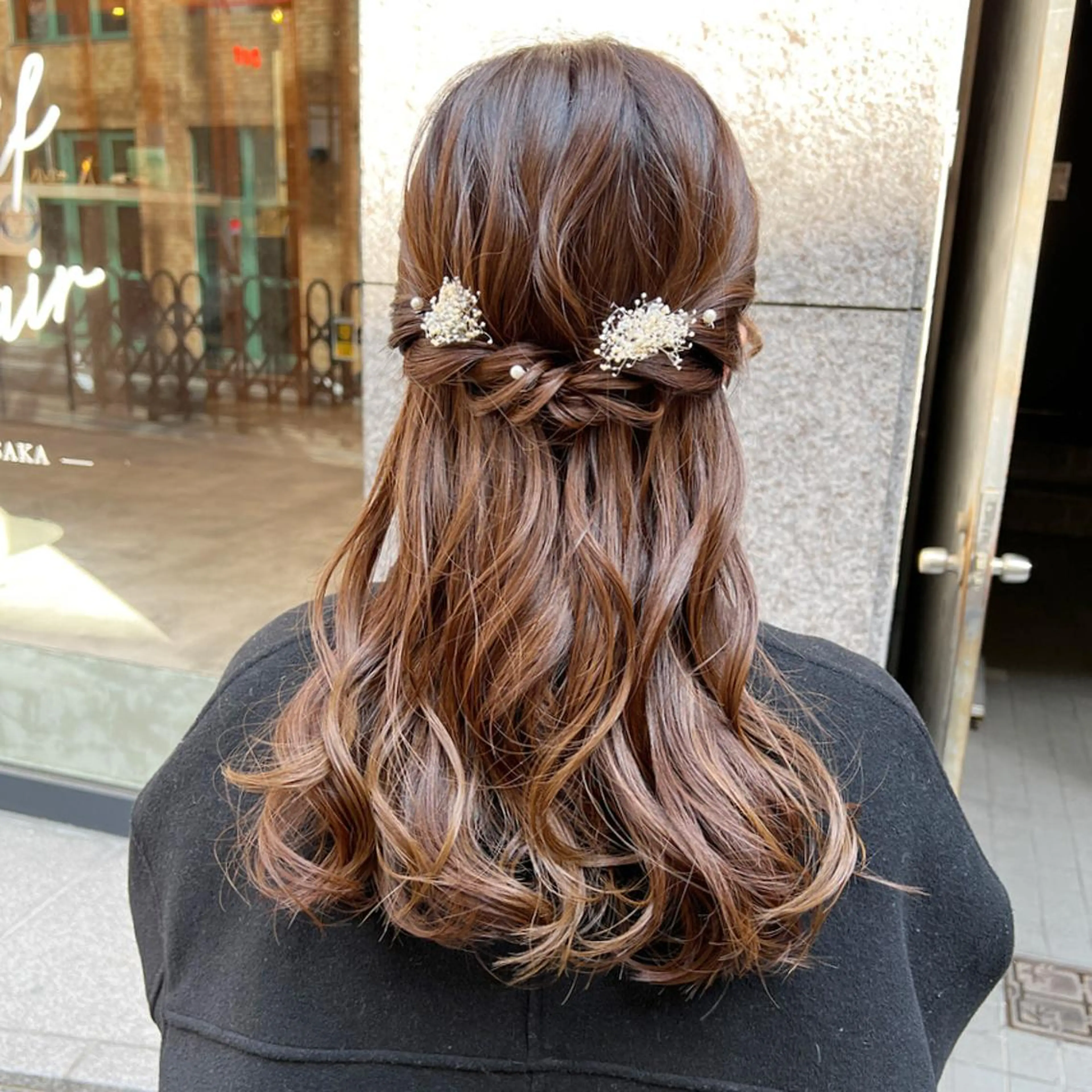 ロング ヘアアレンジ ハーフアップ ヘアセット THINK SHOP sakiのヘアスタイル