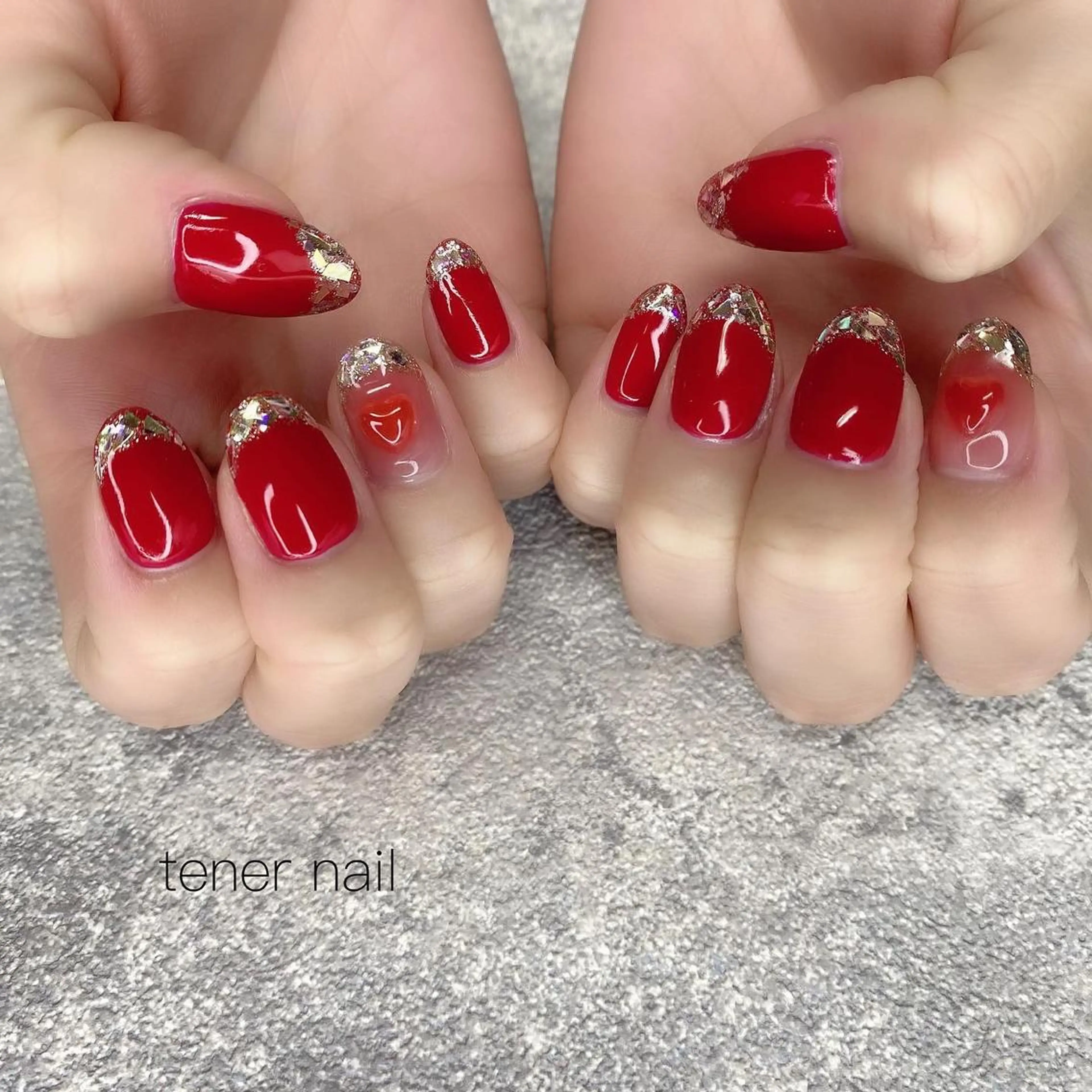 ネイル フレンチネイル ガラスフレンチ ハート テネルネイル tener nailのネイルデザイン